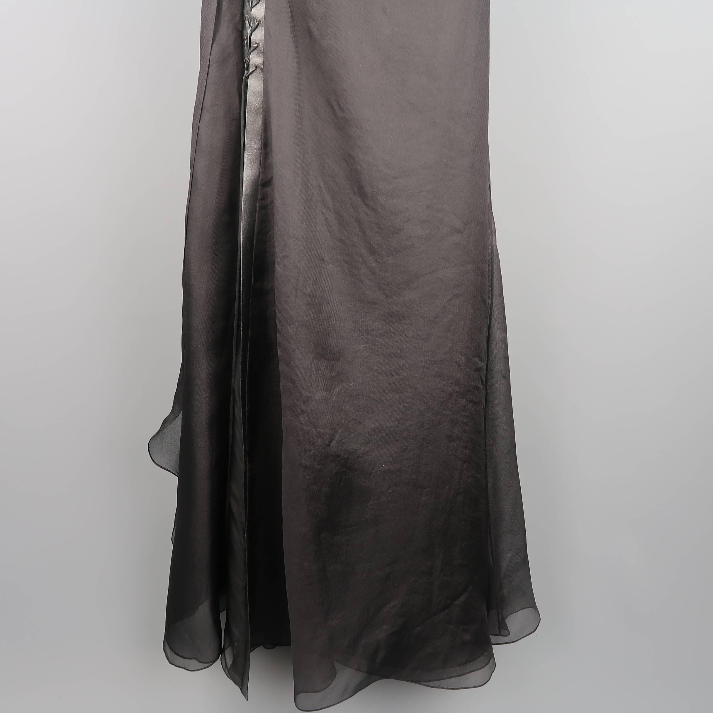 Ralph Lauren Black Silk Layered Mesh Leather Lace Up Slit Skirt 1
