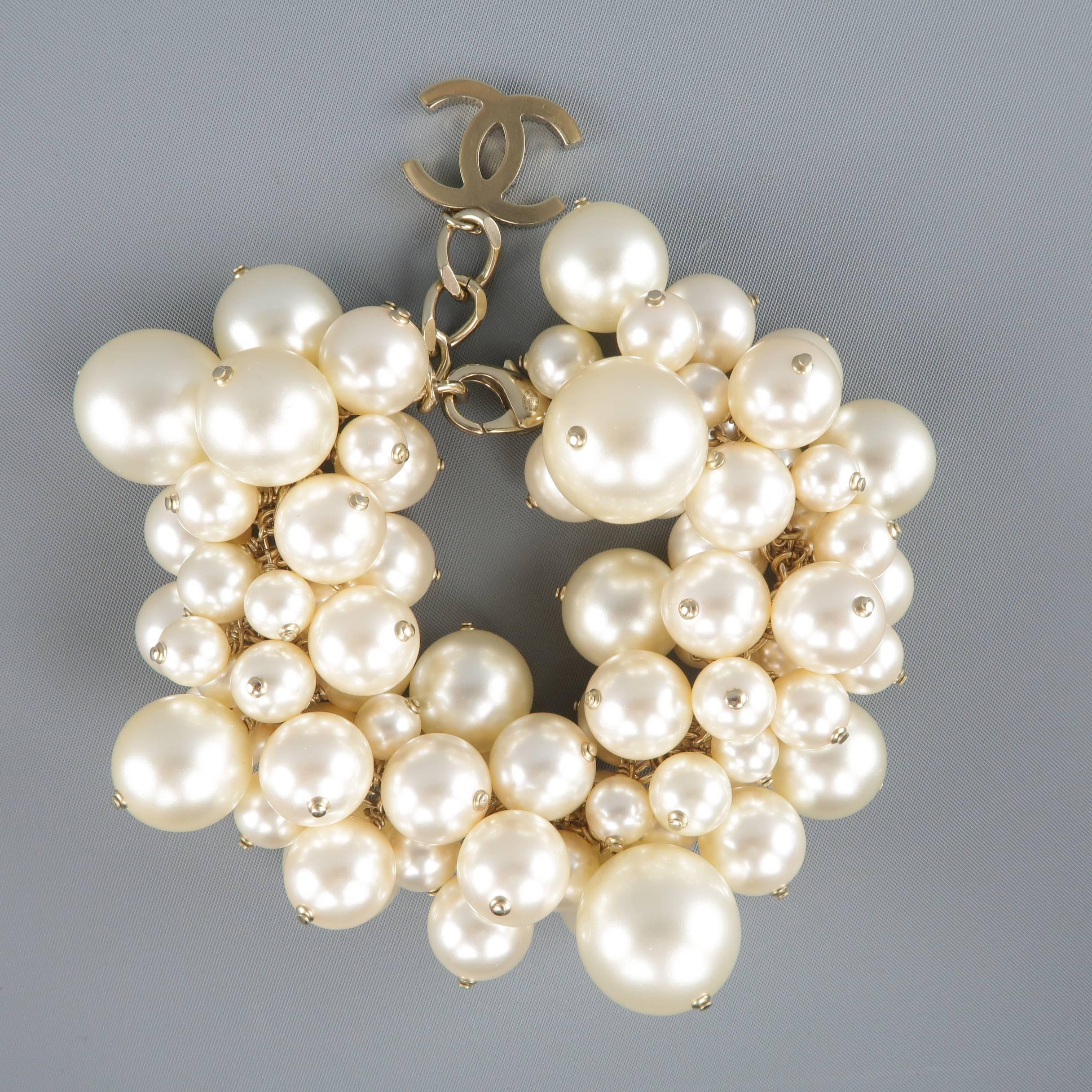 Chanel Cream and Light Gold Pearl Cluster Bracelet, Spring 2013   In Good Condition In San Francisco, CA