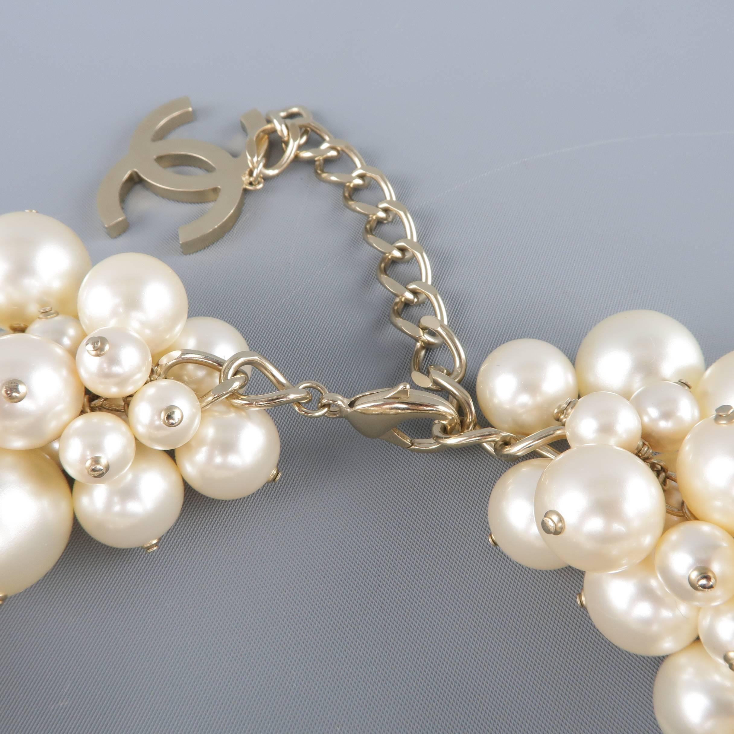 Women's Chanel Runway Cream Light Gold Pearl Cluster Chain Necklace, Spring 2013  