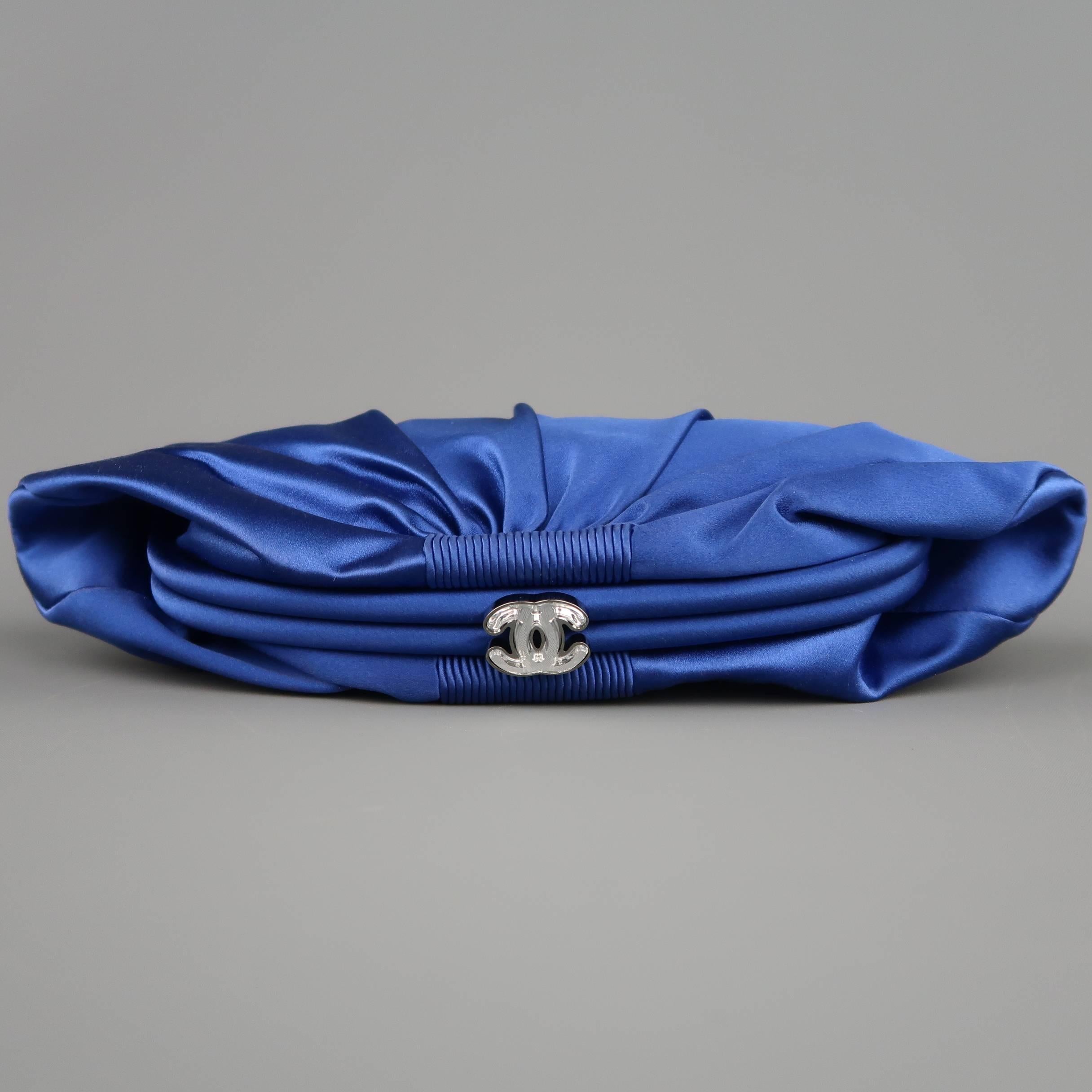Chanel Blue Silk Satin Crystal CC Evening Clutch Handbag  1