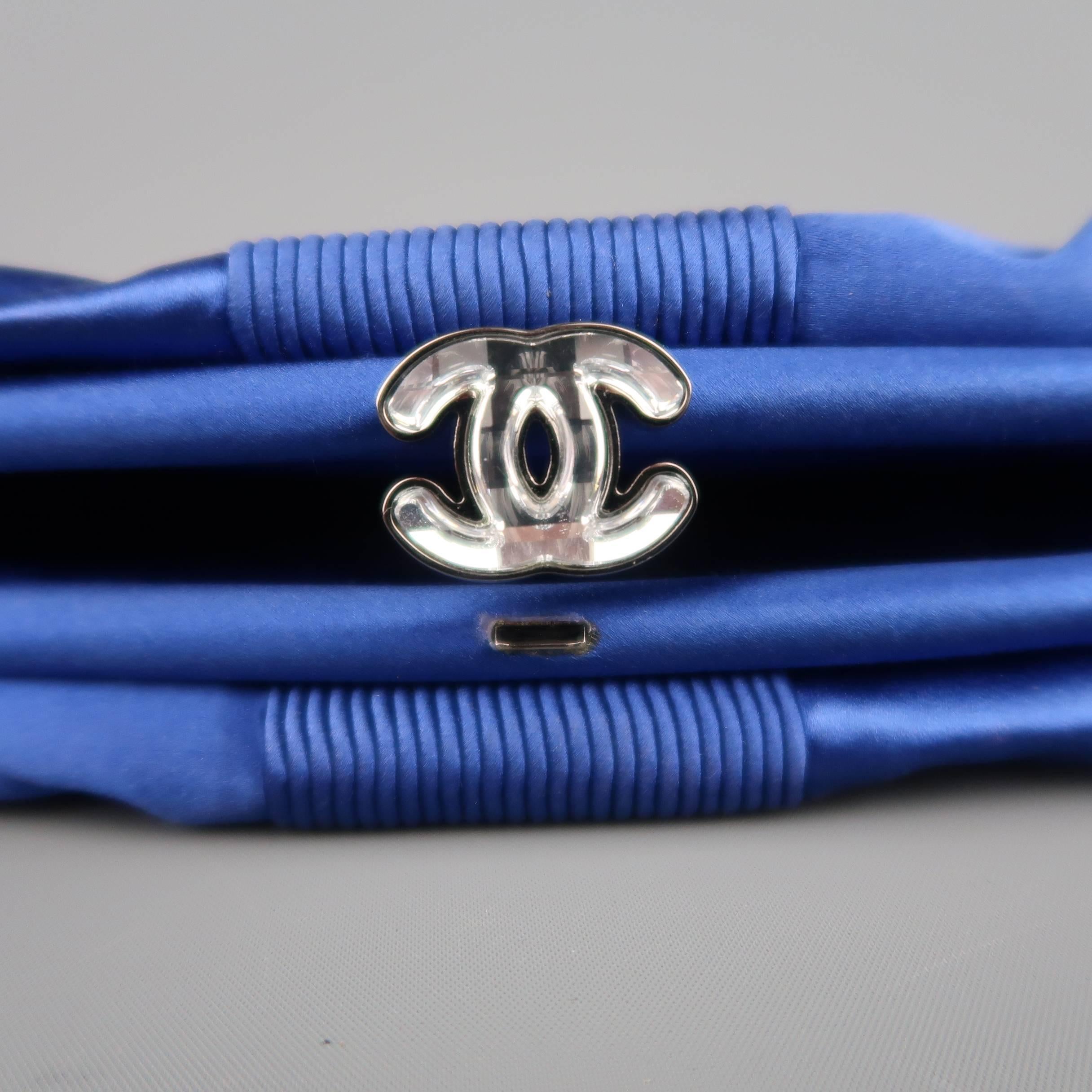 Chanel Blue Silk Satin Crystal CC Evening Clutch Handbag  2