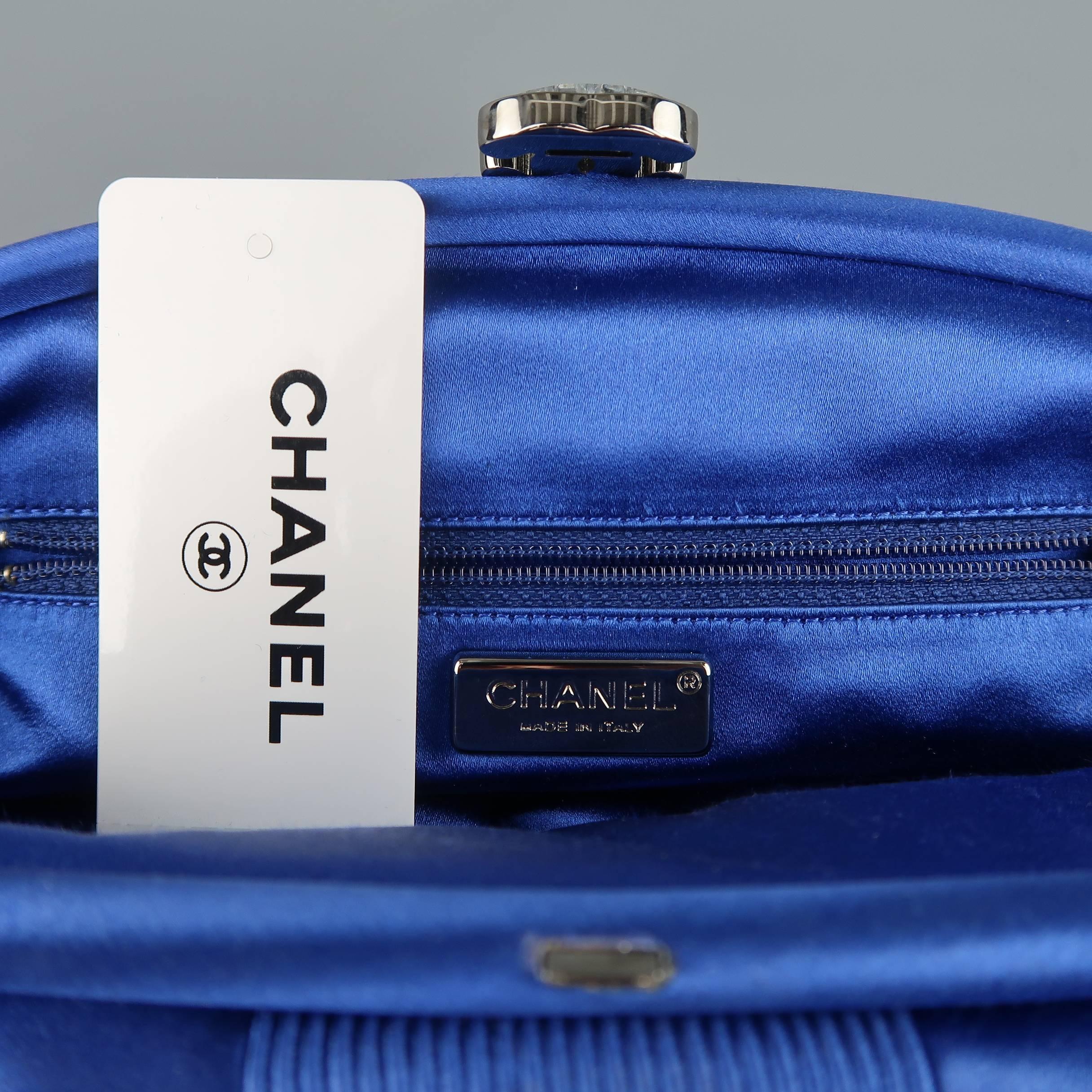 Chanel Blue Silk Satin Crystal CC Evening Clutch Handbag  5