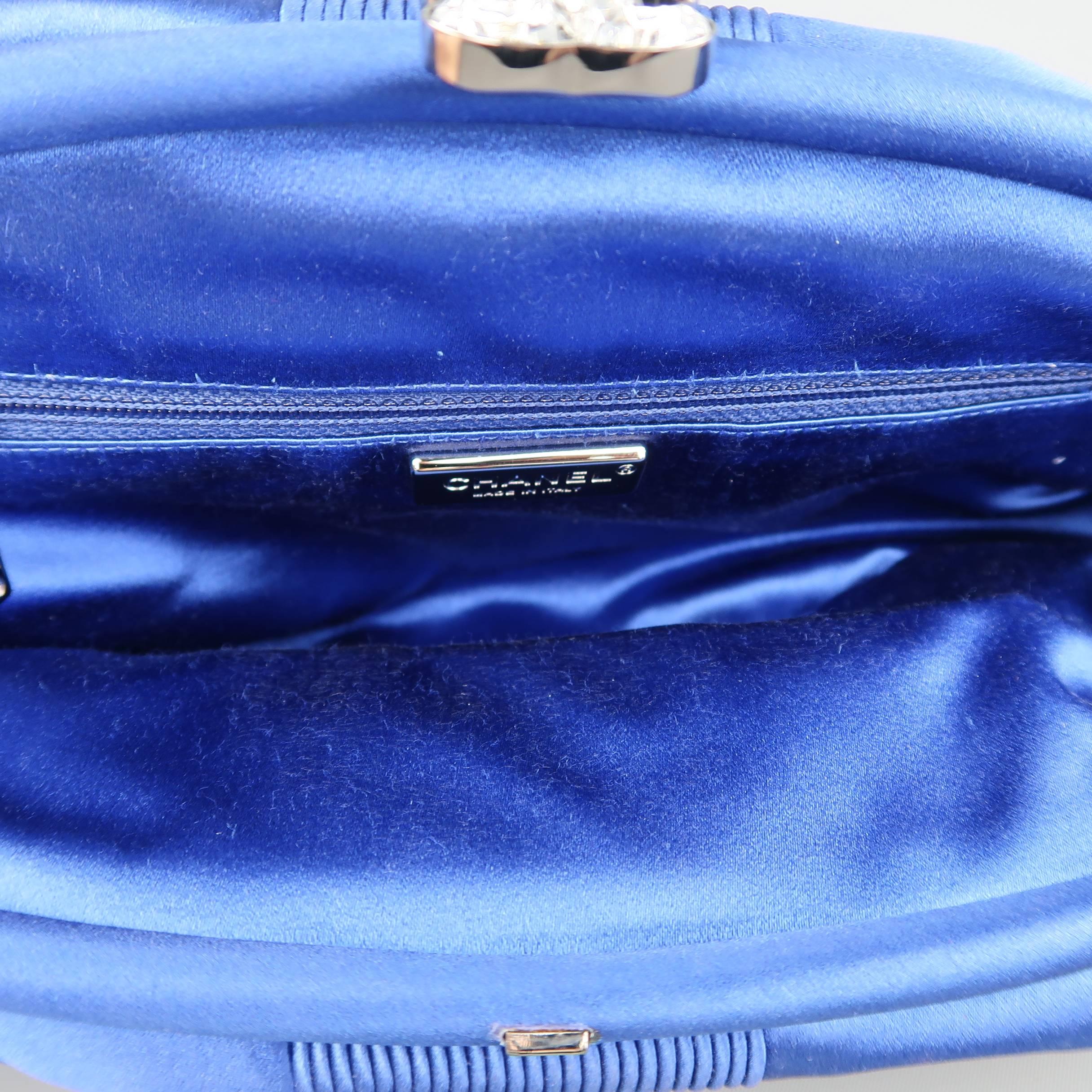 Chanel Blue Silk Satin Crystal CC Evening Clutch Handbag  4
