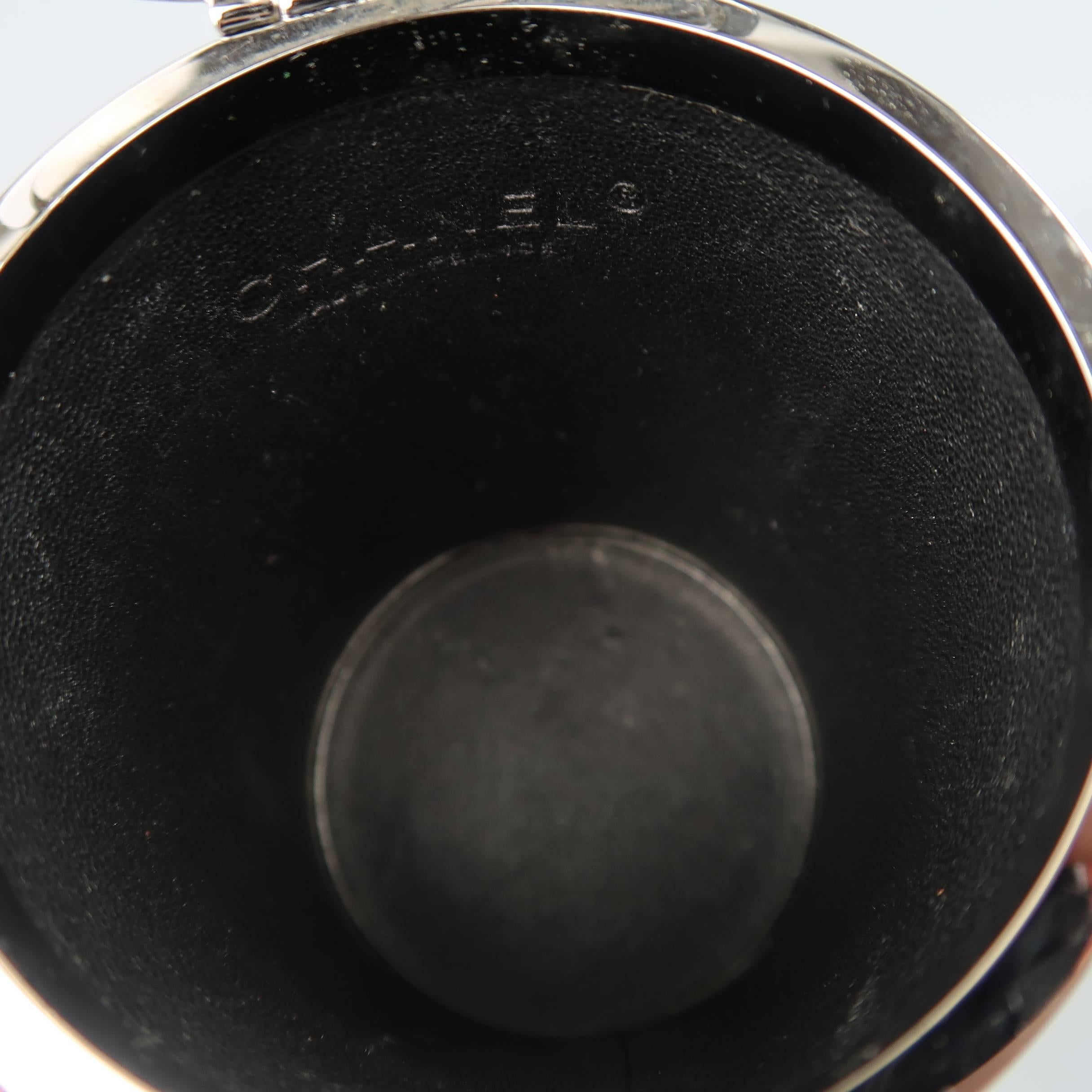 Chanel Black Embossed Leather and Metal Cylinder Chain Wristlet Handbag  2