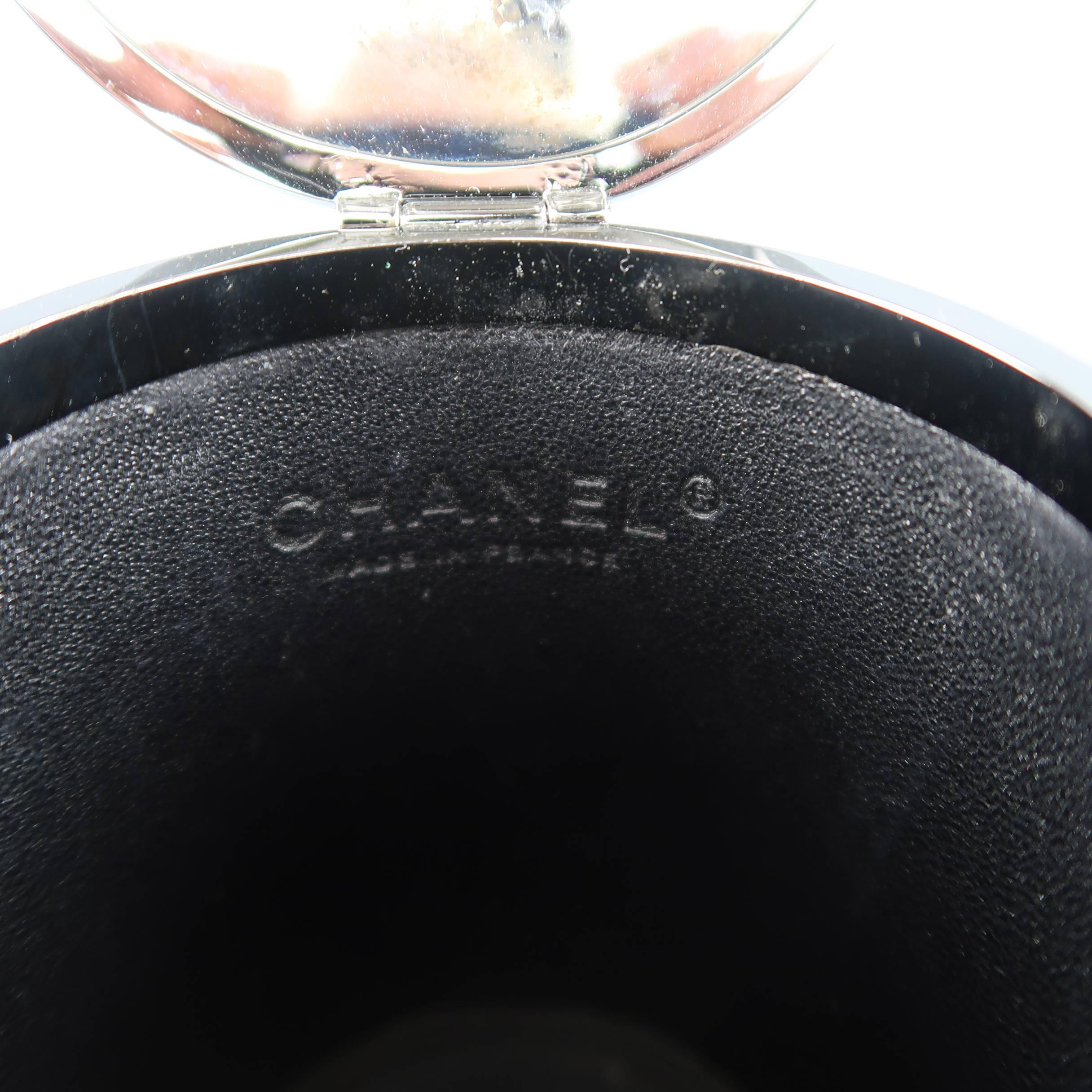 Chanel Black Embossed Leather and Metal Cylinder Chain Wristlet Handbag 3
