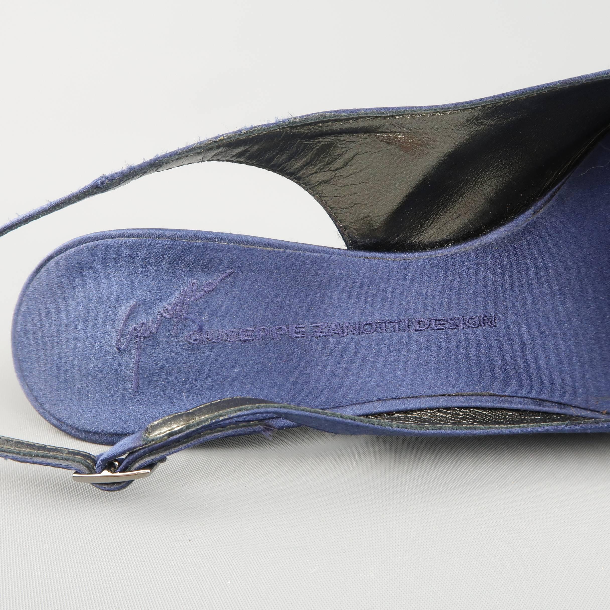 Giuseppe Zannotti Size 10 Navy Silk Rhinestone Heel Pointed Slingback Pumps In Good Condition In San Francisco, CA