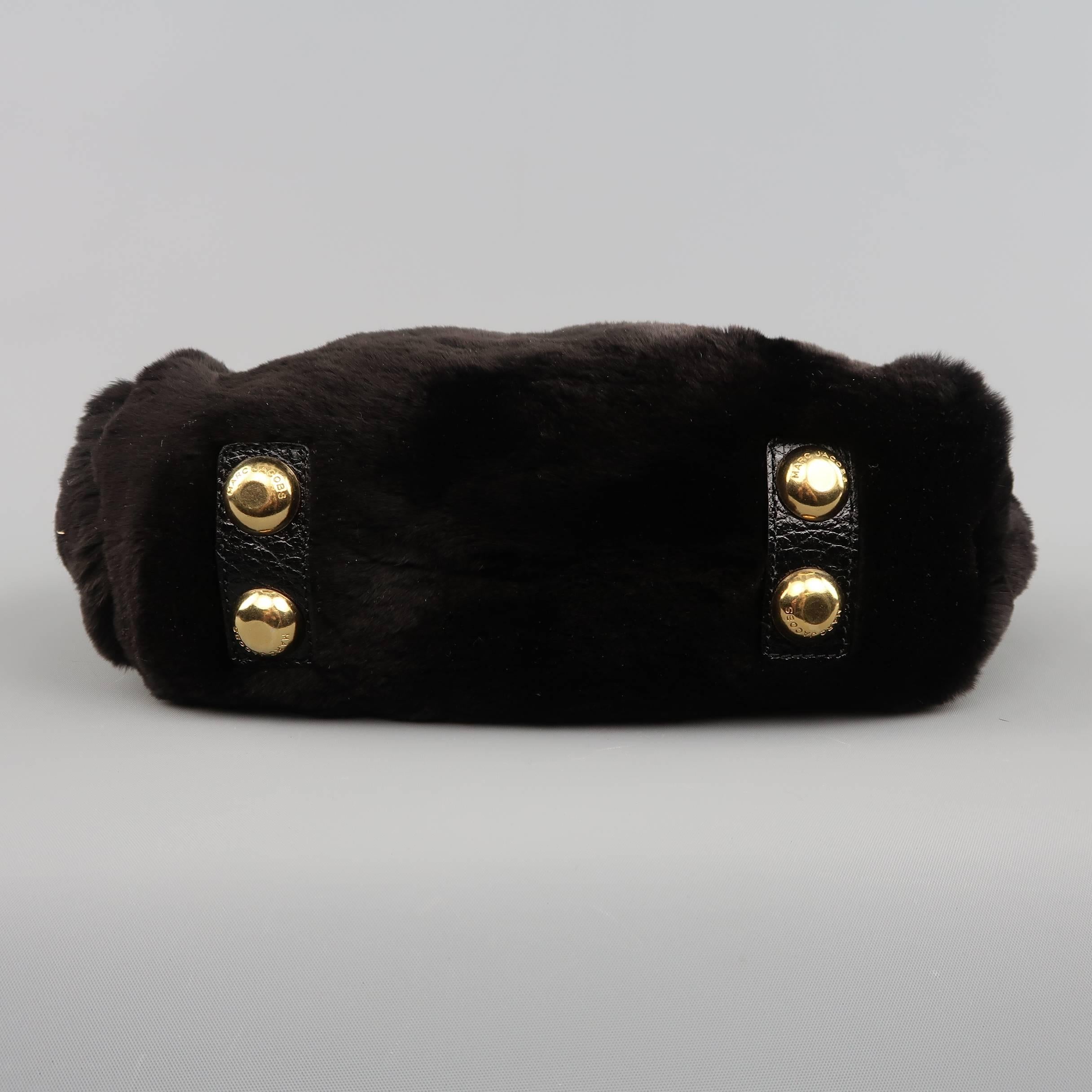 Marc Jacobs Black Mink Fur Gold Kiss Lock Chain Purse Handbag 2