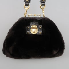 Marc Jacobs Black Mink Fur Gold Kiss Lock Chain Purse Handbag