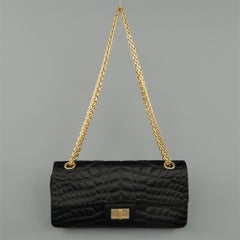 Chanel Handbag - Black Alligator Quilted Silk Gold Chain Reissue Shoulder Bag