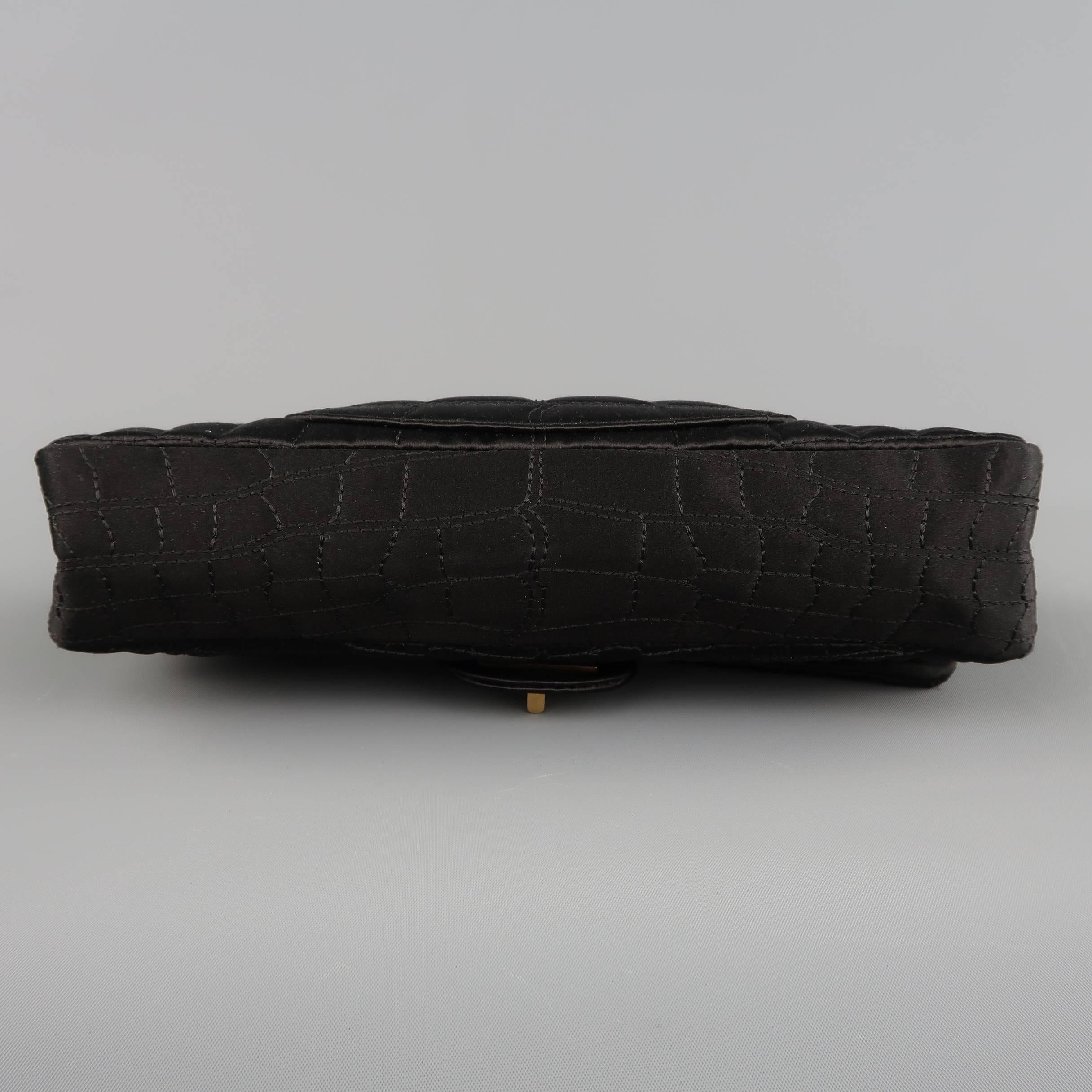 Women's Chanel Handbag - Black Alligator Quilted Silk Gold Chain Reissue Shoulder Bag