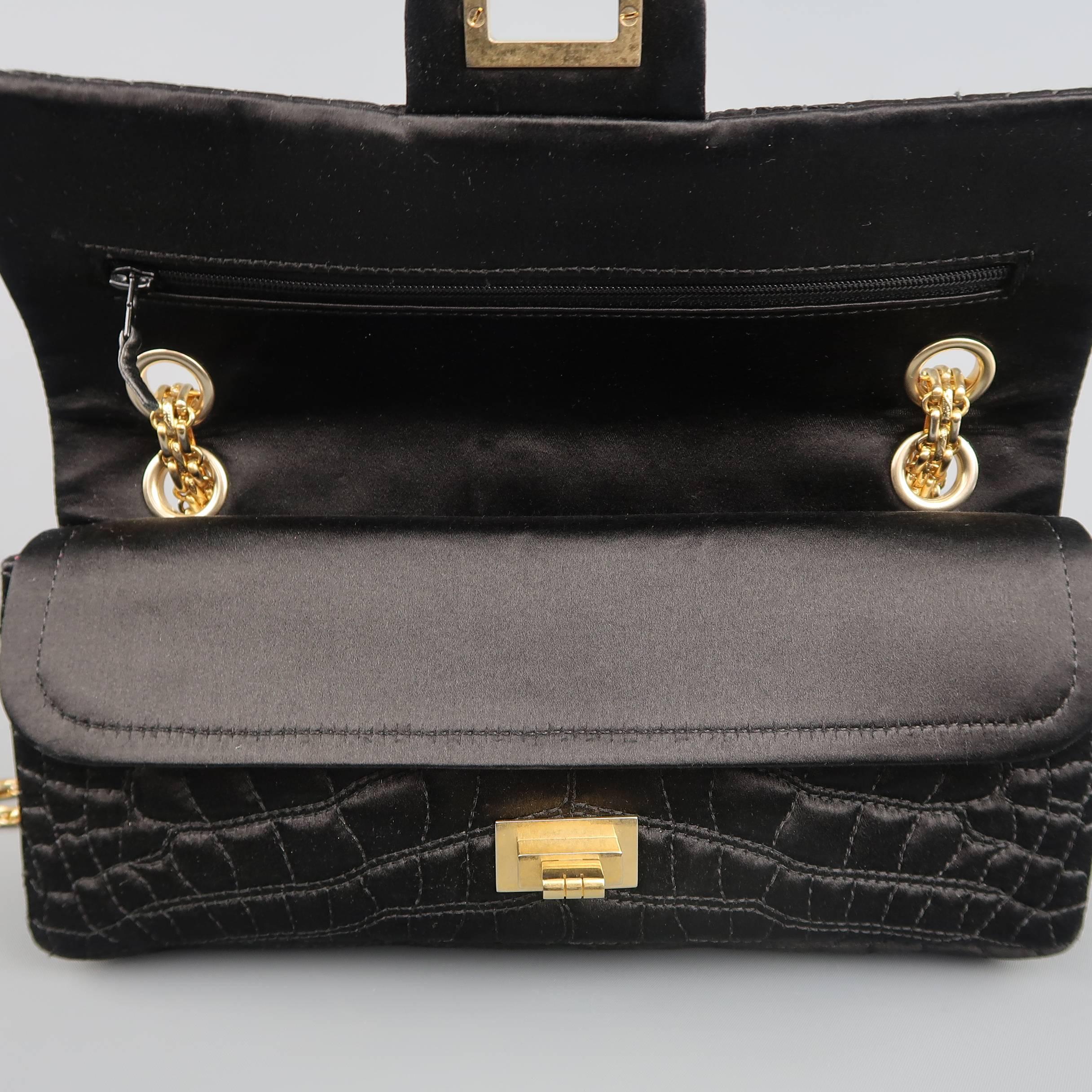 Chanel Handbag - Black Alligator Quilted Silk Gold Chain Reissue Shoulder Bag 1