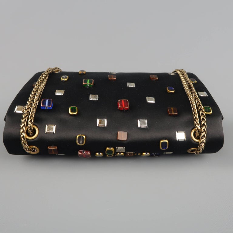 Chanel Black Byzantine Reissue Studded Silk Shoulder Handbag at 1stDibs