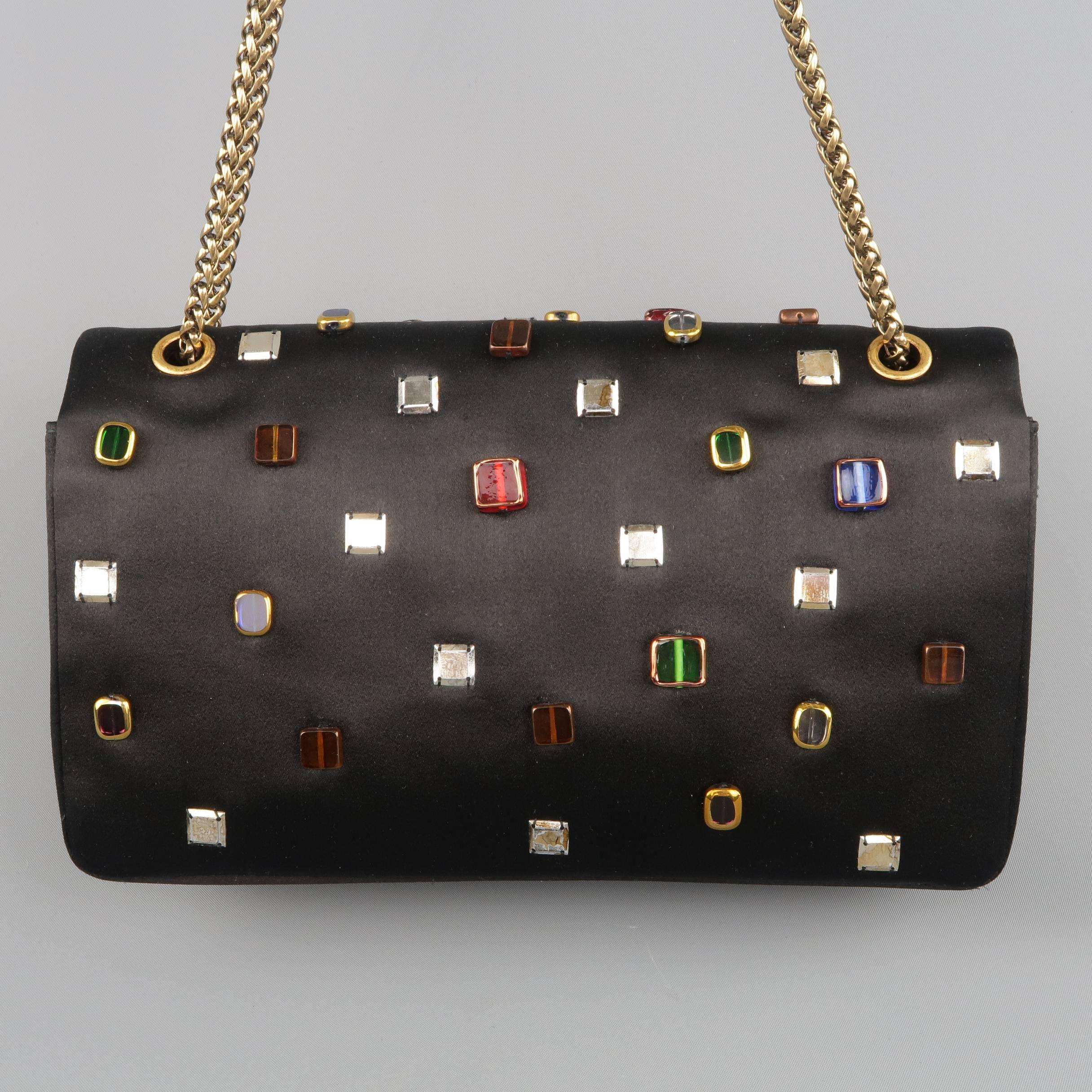Chanel Black Byzantine Reissue Studded Silk Shoulder Handbag  1