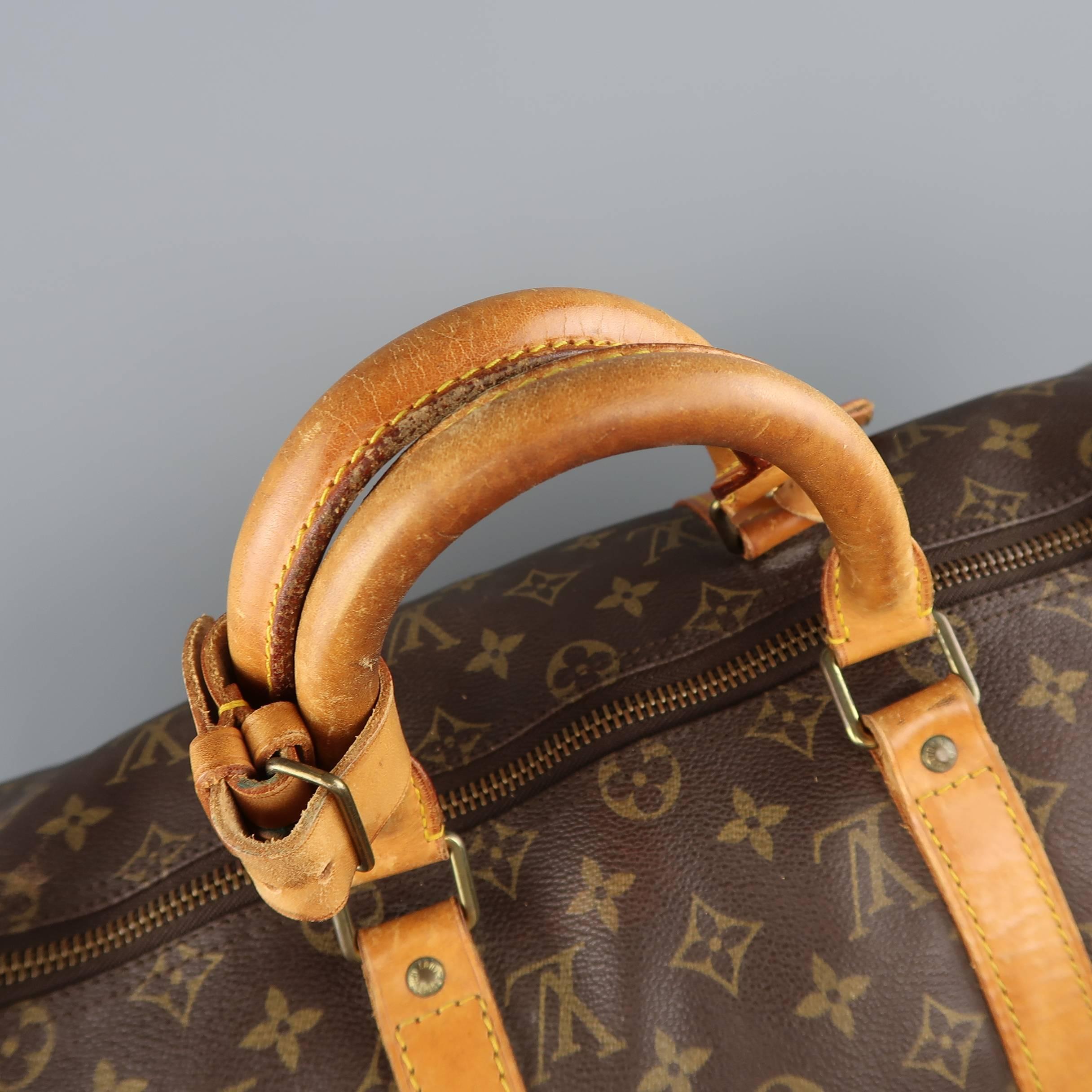 Vintage LOUIS VUITTON KEEPALL 50 Bag Brown Monogram & Leather Duffel Bag In Fair Condition In San Francisco, CA