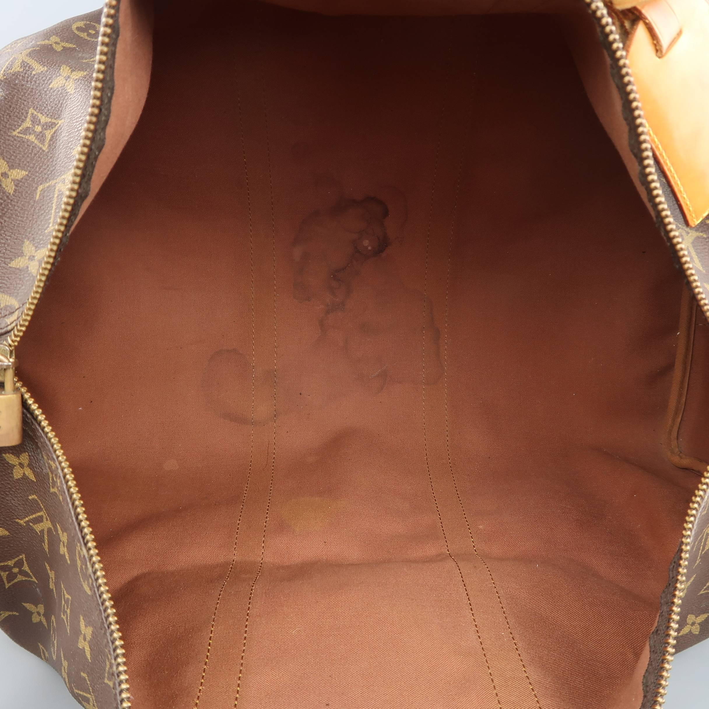 Vintage LOUIS VUITTON KEEPALL 50 Bag Brown Monogram & Leather Duffel Bag 3