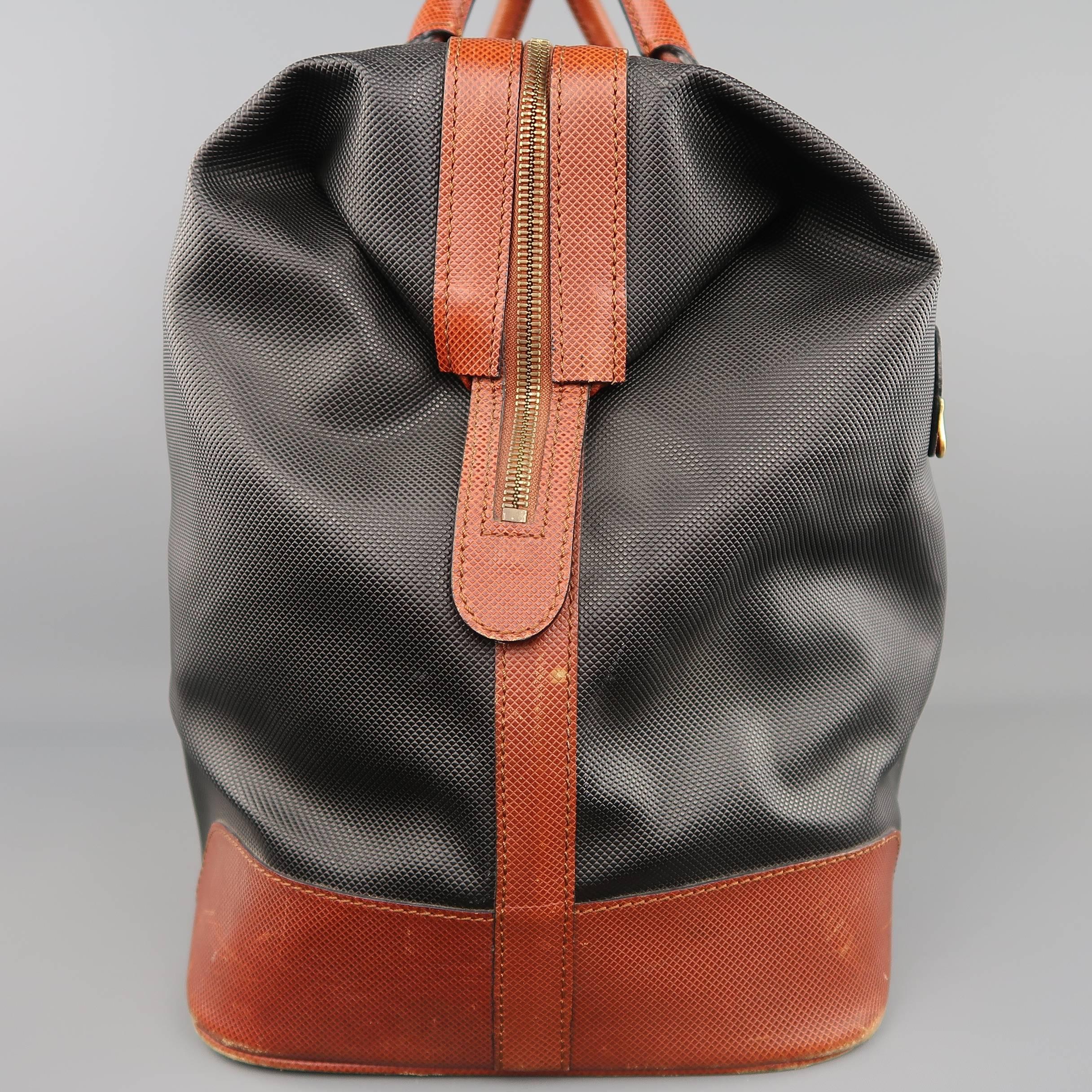 Vintage BOTTEGA VENETA Black & Brown Coated Canvas Carry-On Bag In Fair Condition In San Francisco, CA