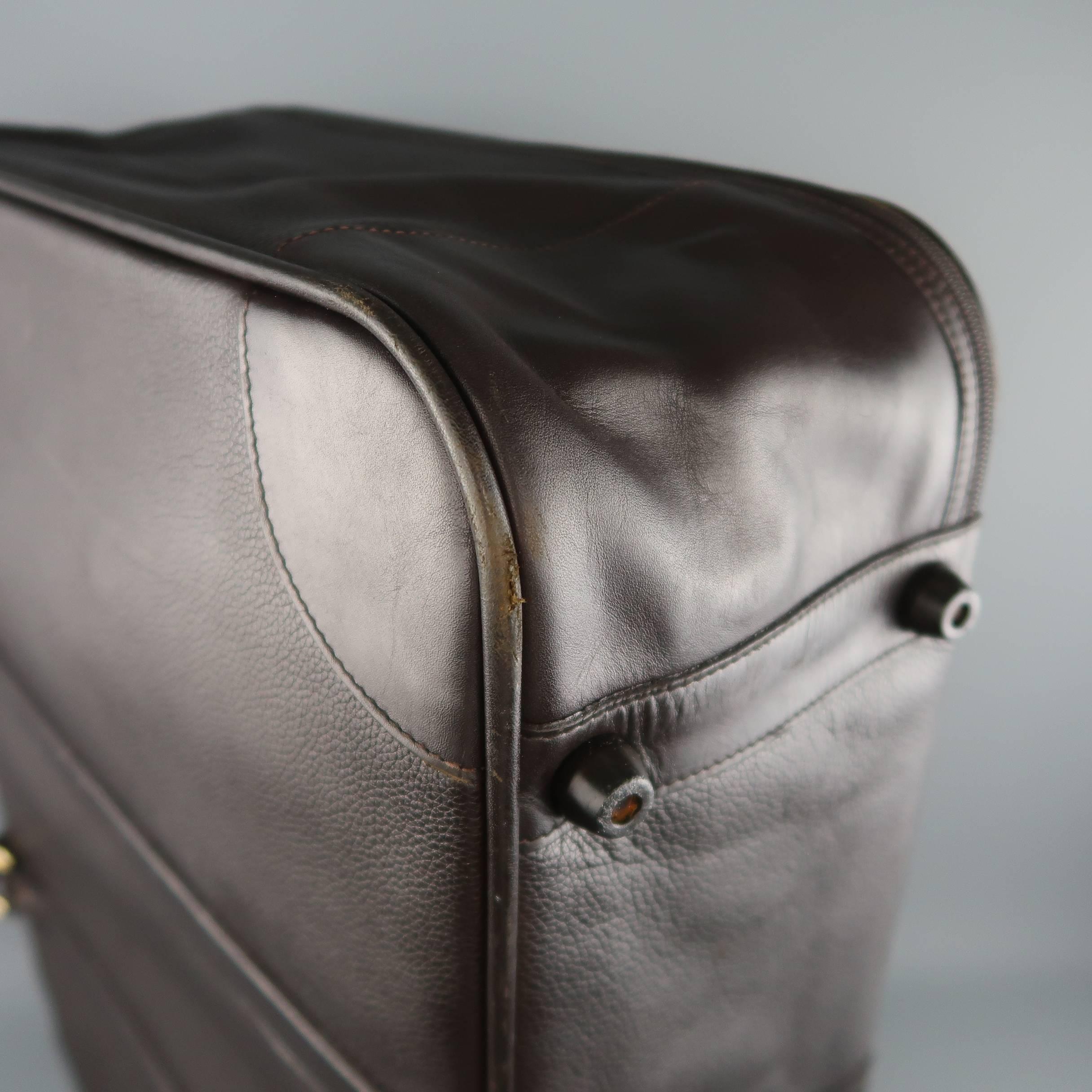 LONGCHAMP Dark Brown Leather Carry On Suitcase Travel Bag (Grau)