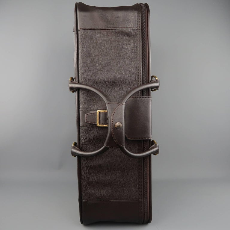 LONGCHAMP Dark Brown Leather Carry On Suitcase Travel Bag For Sale at