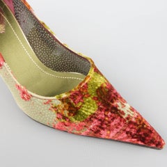 RENE CAOVILLA Size 10 Burgundy & Green Silk Burnout Velvet Pointed Toe Pumps