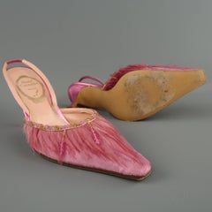 RENE CAOVILLA Size 9.5 Pink Beaded Feather Embellished Velvet Slingback Pumps
