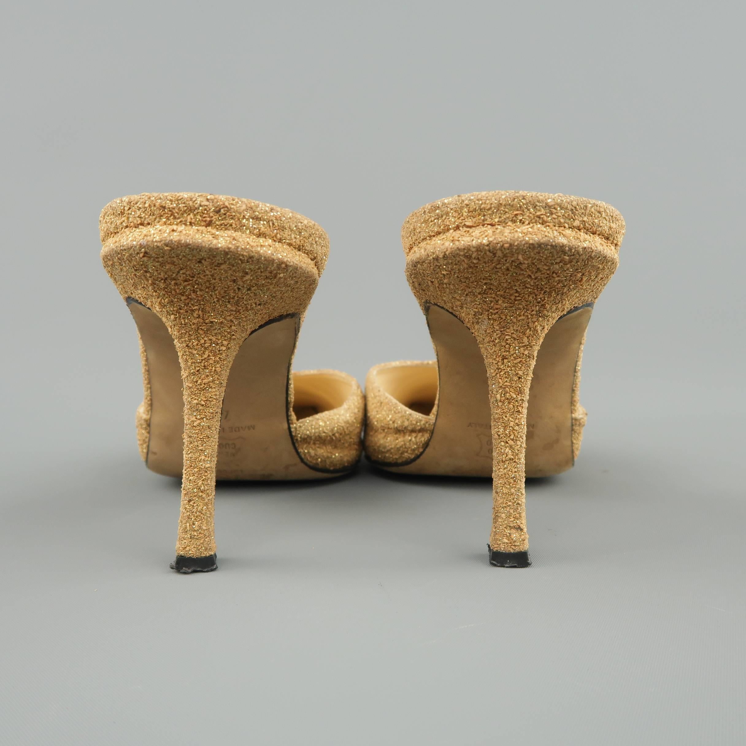 Women's JIMMY CHOO Size 10 Gold Glitter Cork Textured Leather Mule