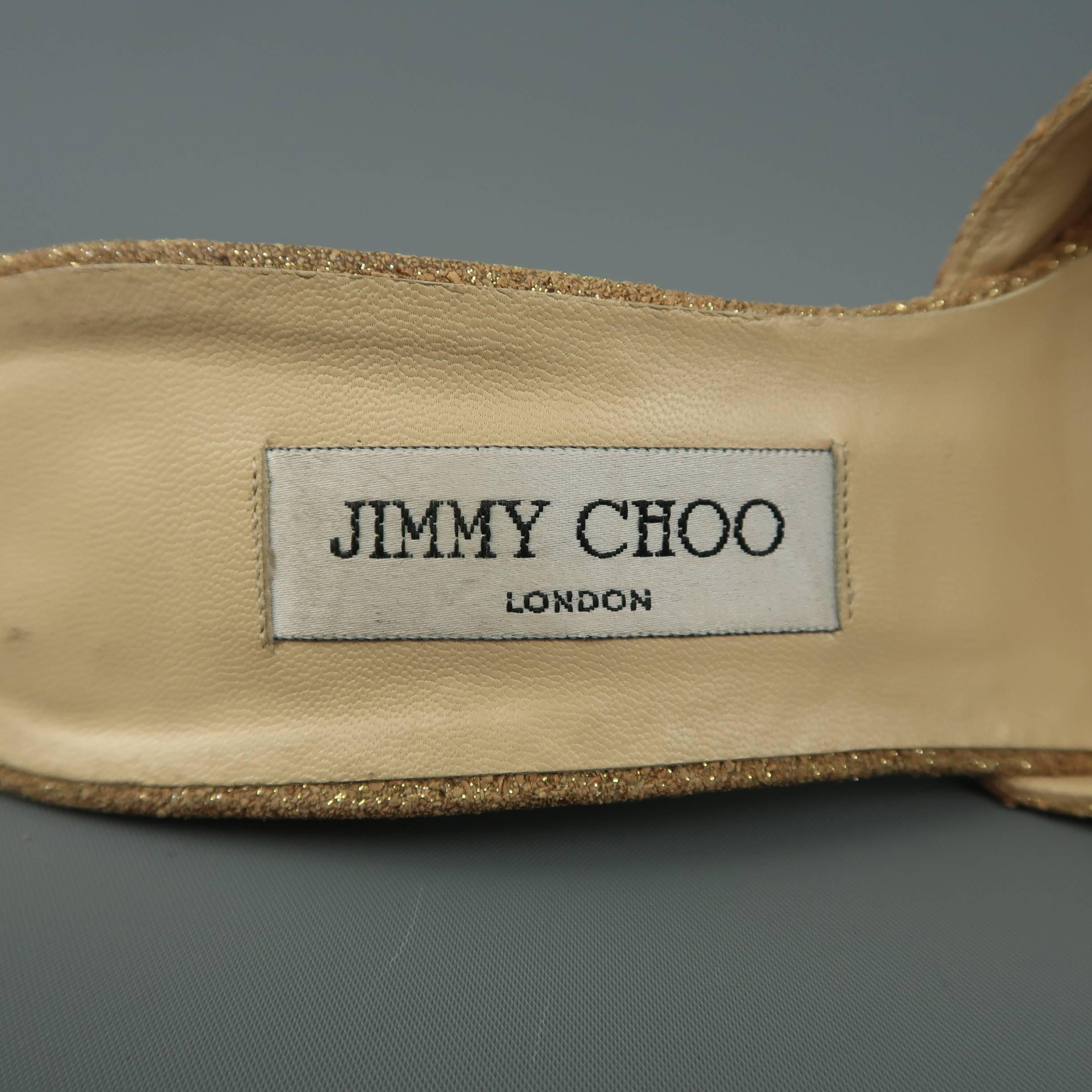 JIMMY CHOO Size 10 Gold Glitter Cork Textured Leather Mule 2