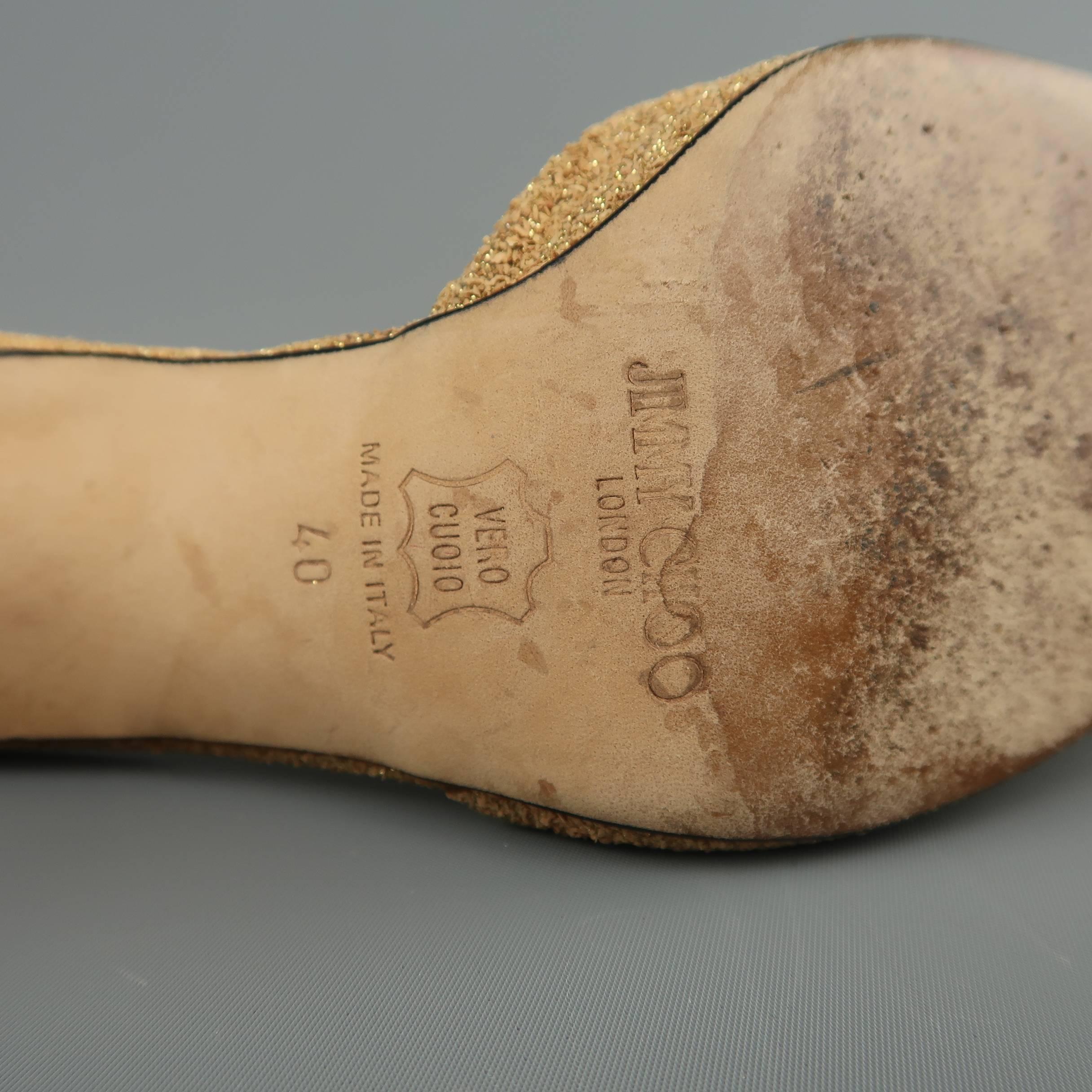JIMMY CHOO Size 10 Gold Glitter Cork Textured Leather Mule 1