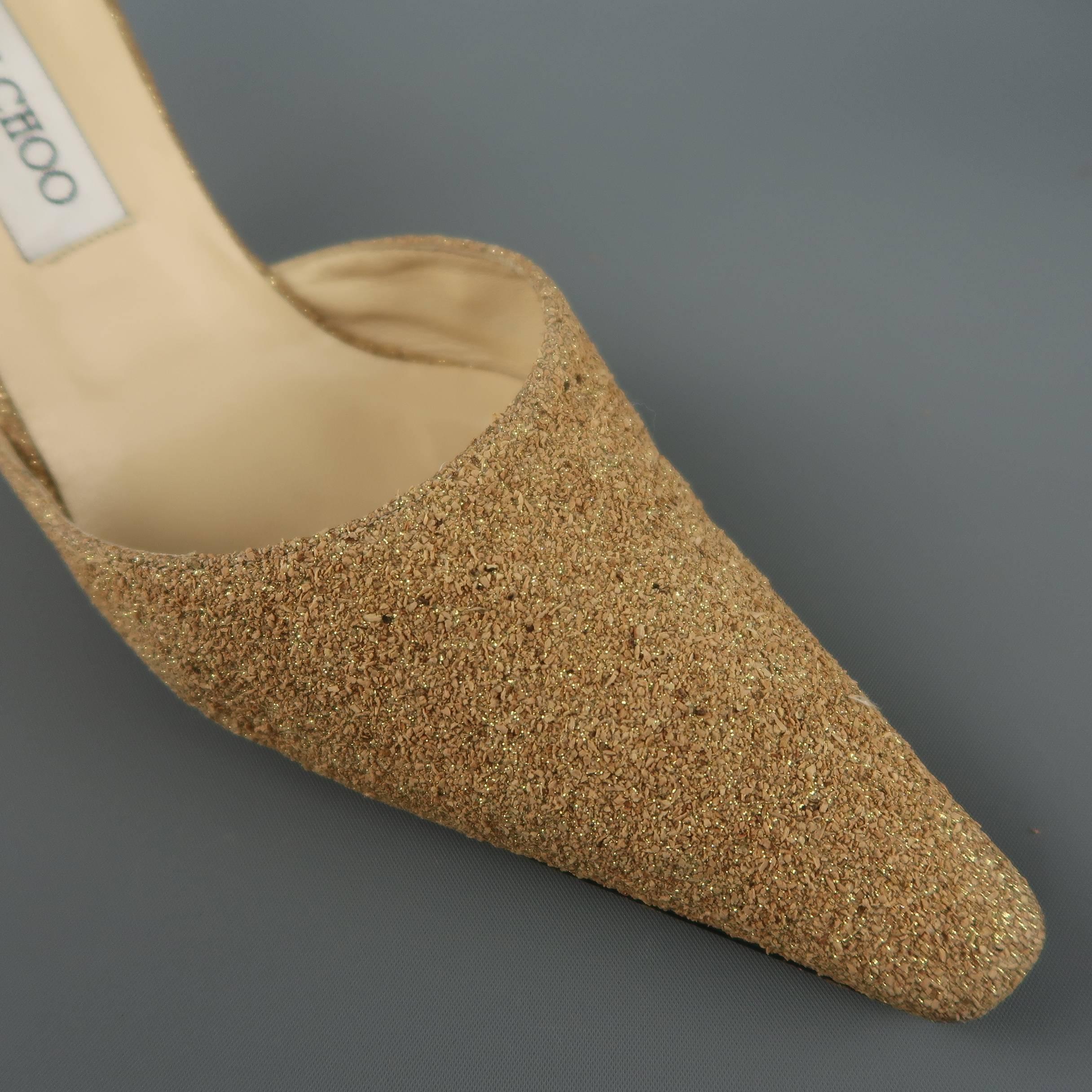 JIMMY CHOO Size 10 Gold Glitter Cork Textured Leather Mule In Good Condition In San Francisco, CA