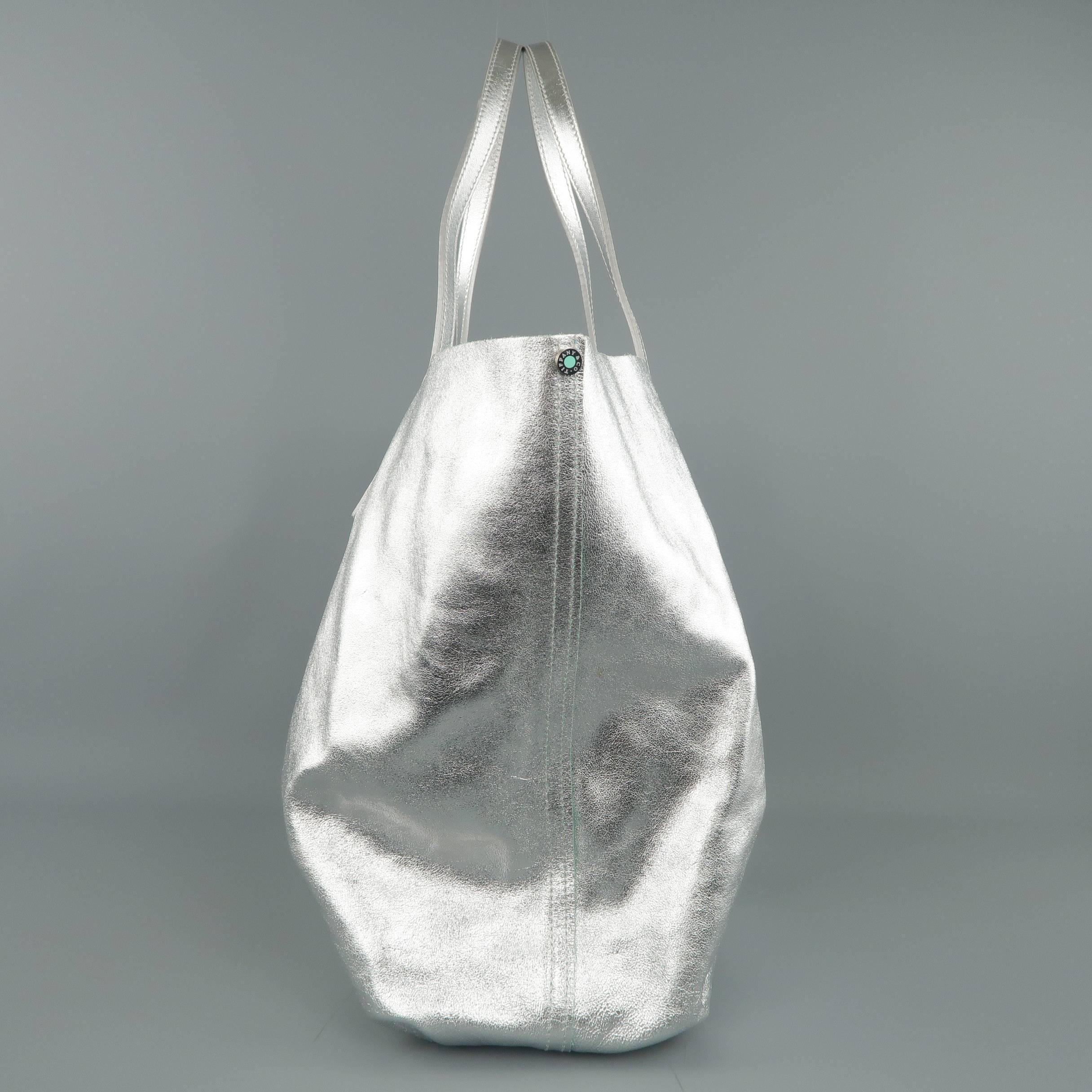 metallic silver tote bag
