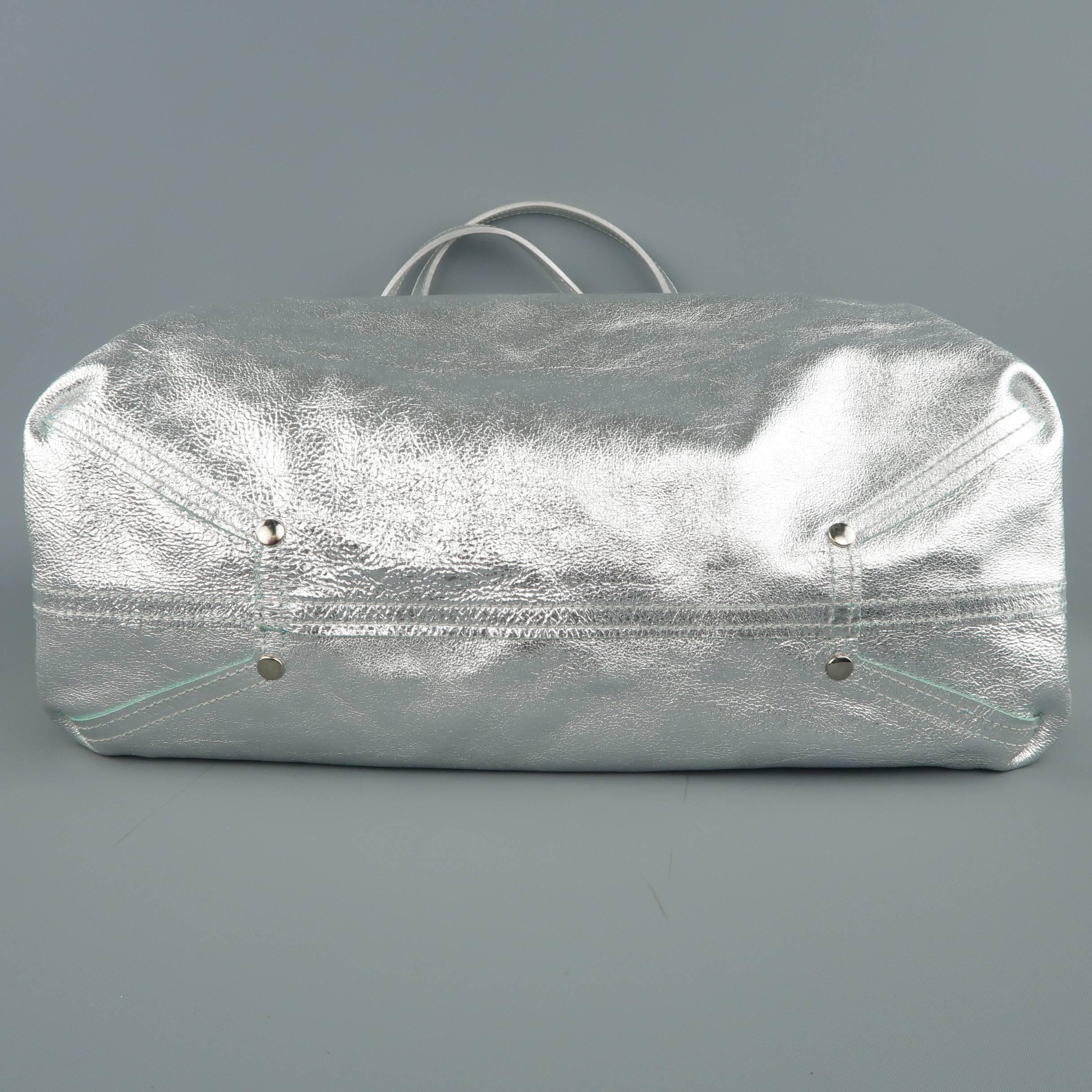 Women's TIFFANY & CO. Metallic Silver Leather & Blue Suede Reversible Shopper Tote Bag