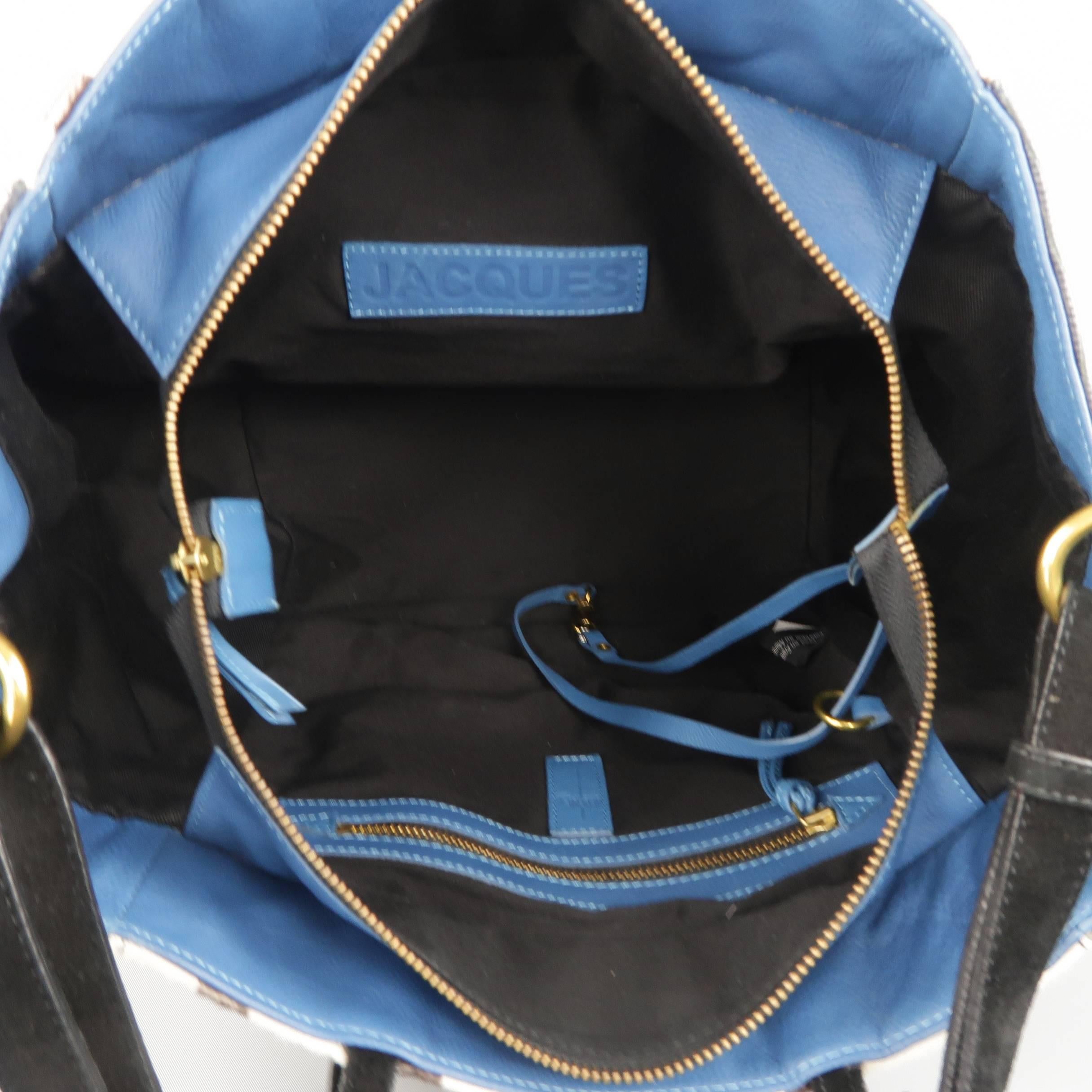 JEROME DREYFUSS x JACQUES Blue Lizard & Printed Ponyhair Tote Handbag 3