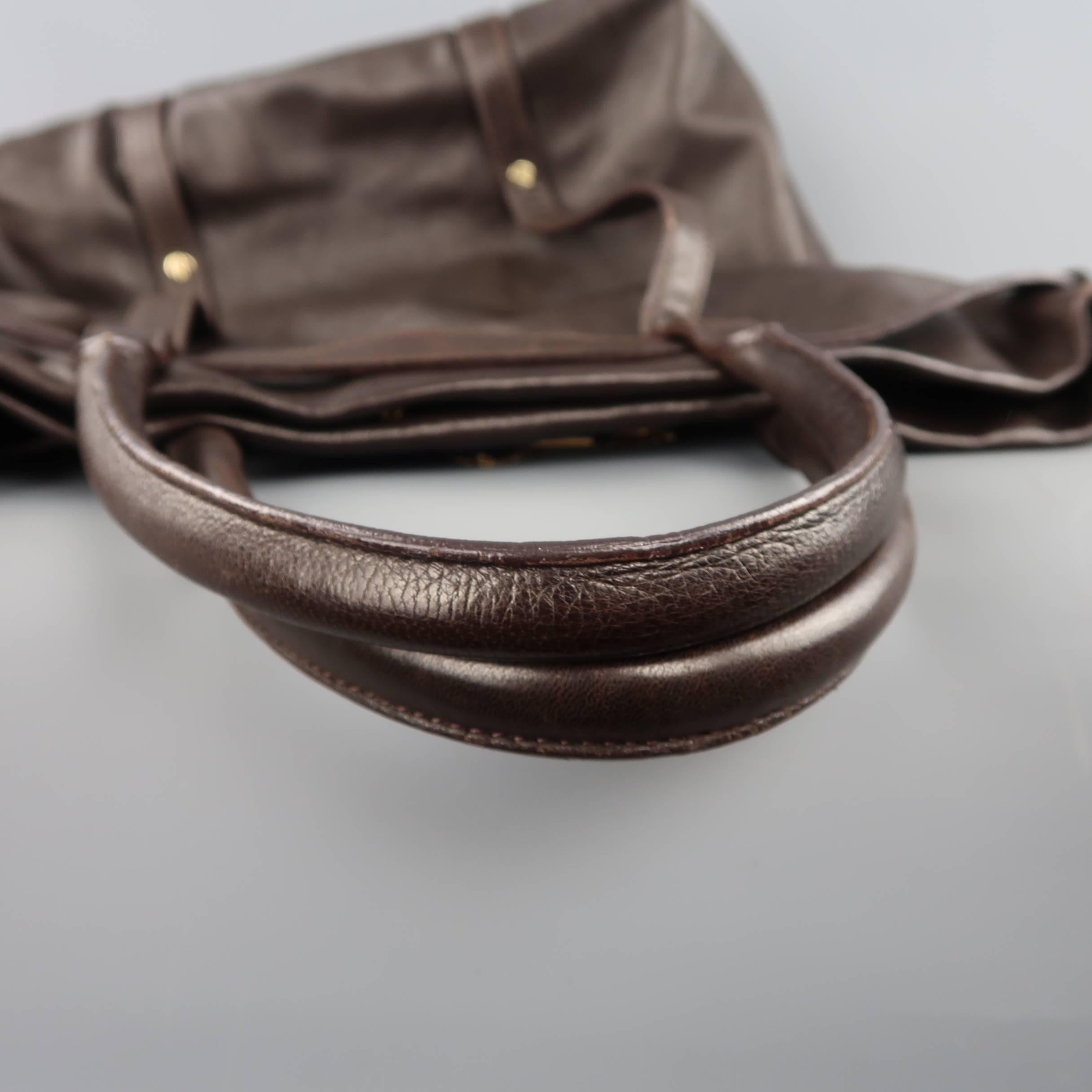 Women's Lanvin Brown Leather Gold Lock Tote Handbag