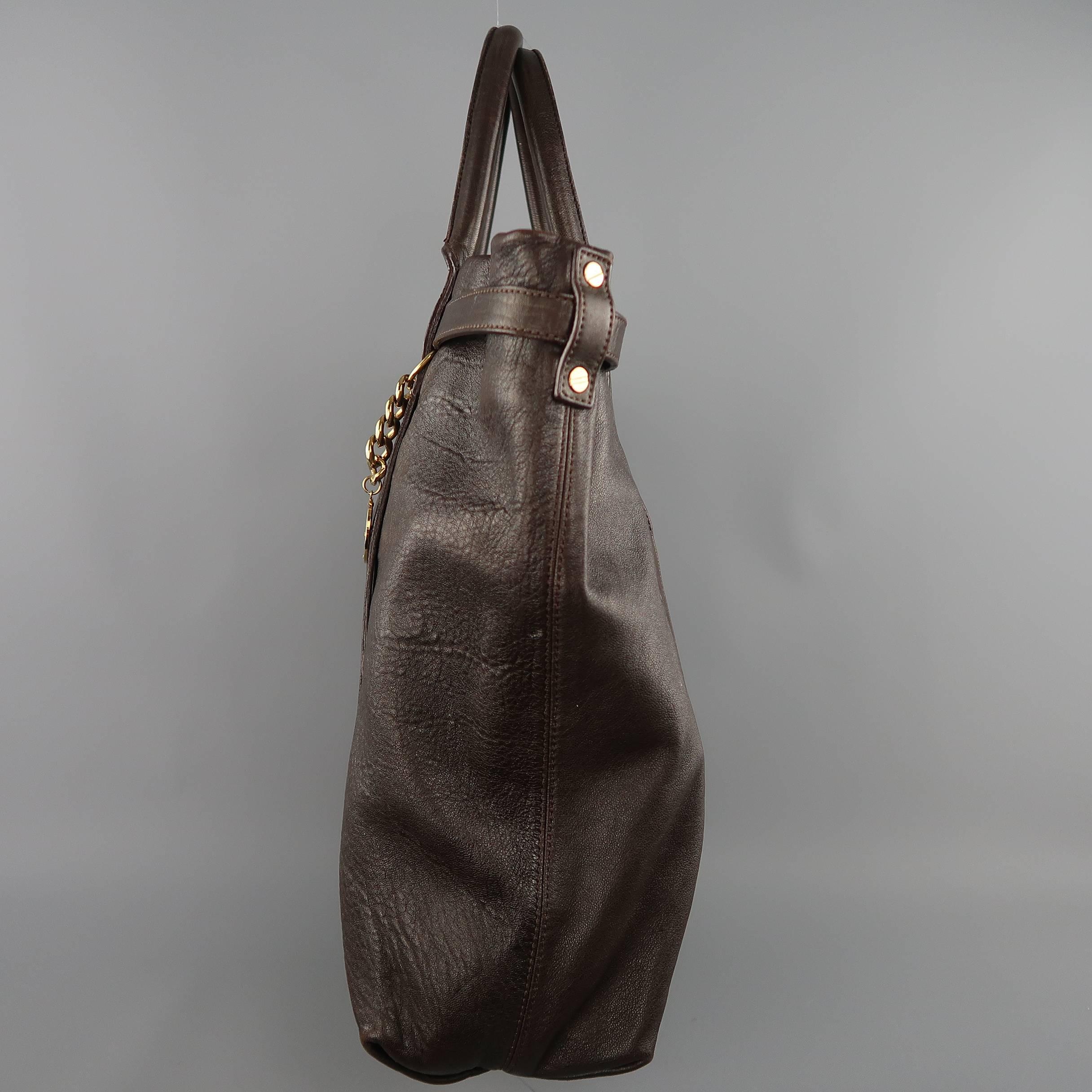 Lanvin Brown Leather Gold Lock Tote Handbag In Good Condition In San Francisco, CA