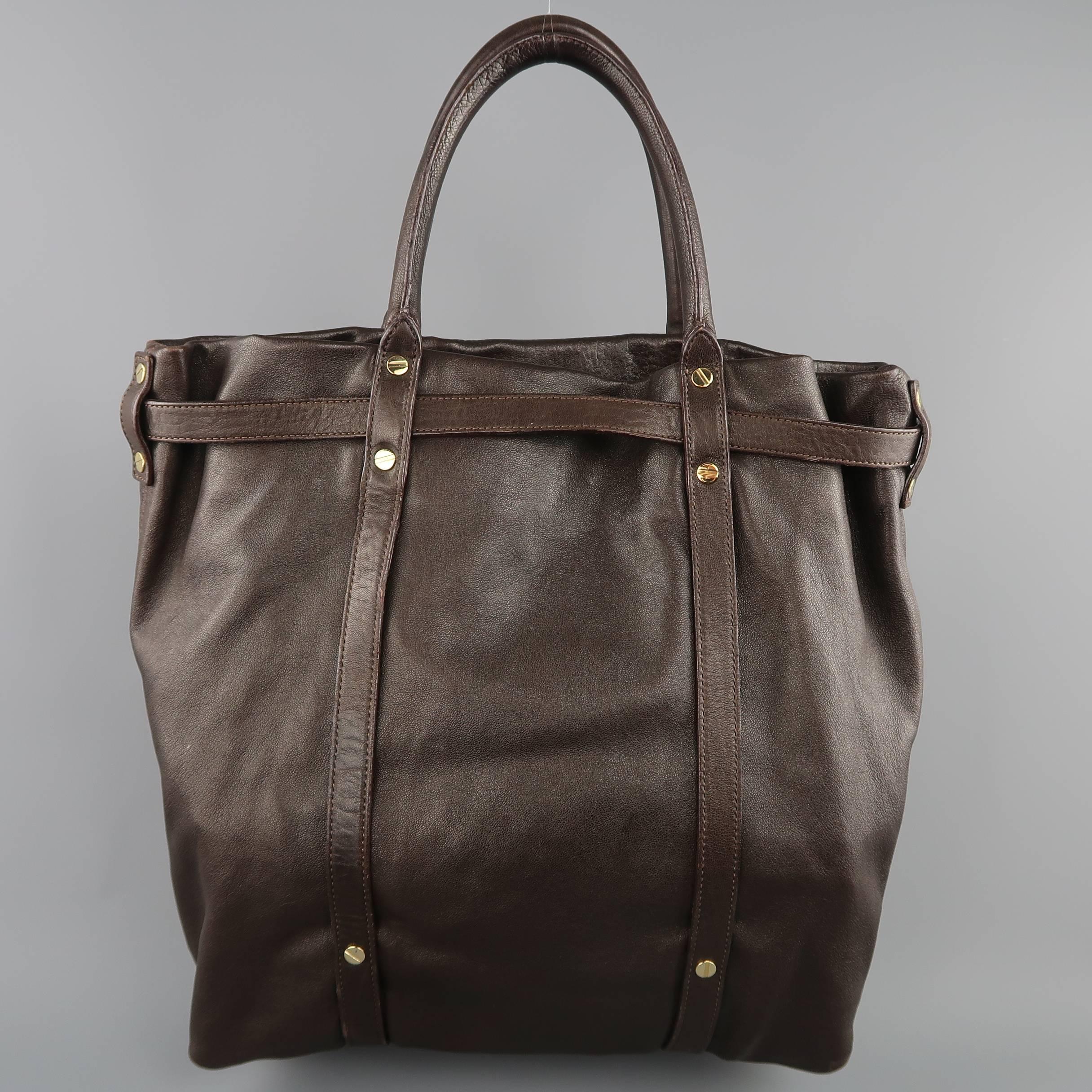 Black Lanvin Brown Leather Gold Lock Tote Handbag