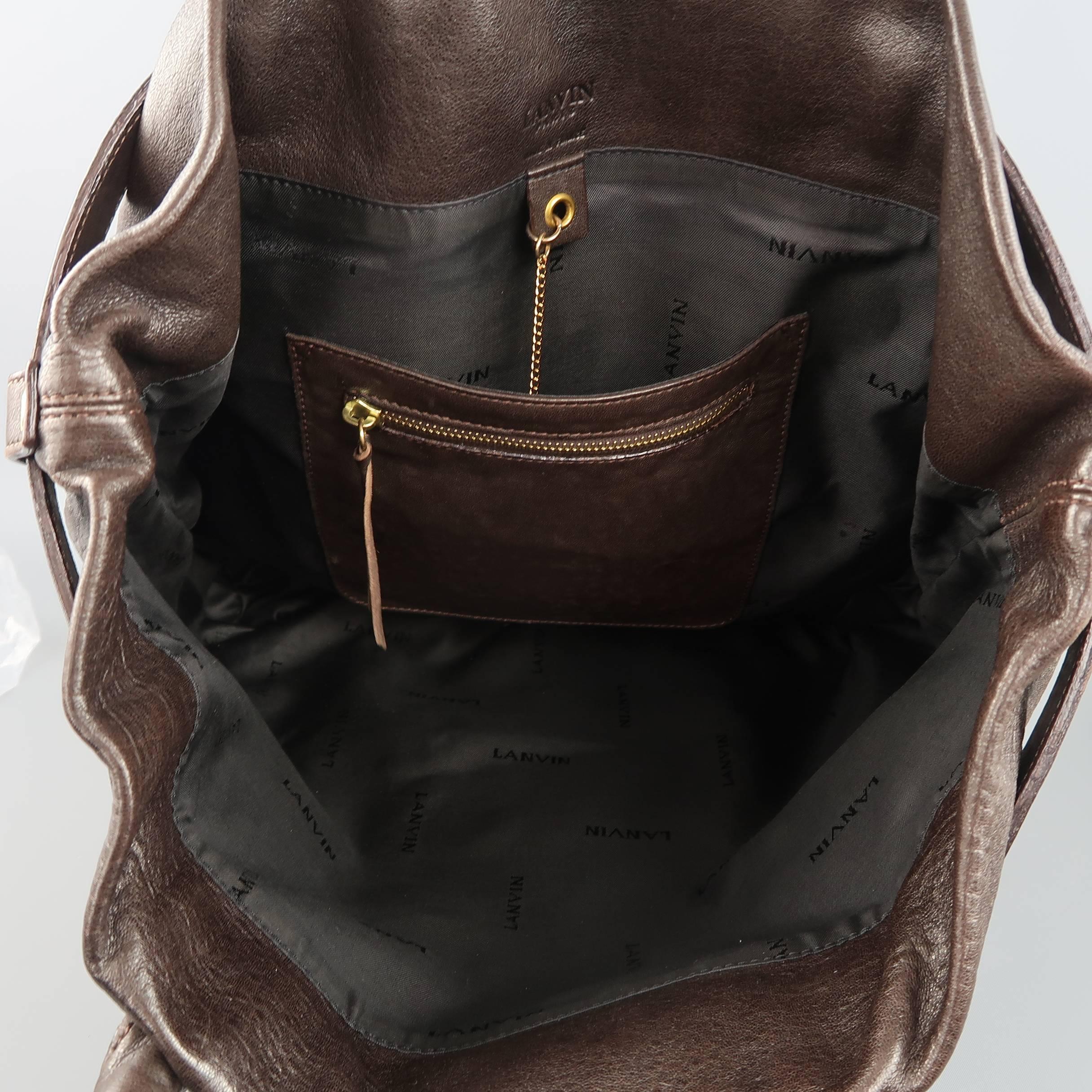 Lanvin Brown Leather Gold Lock Tote Handbag 2