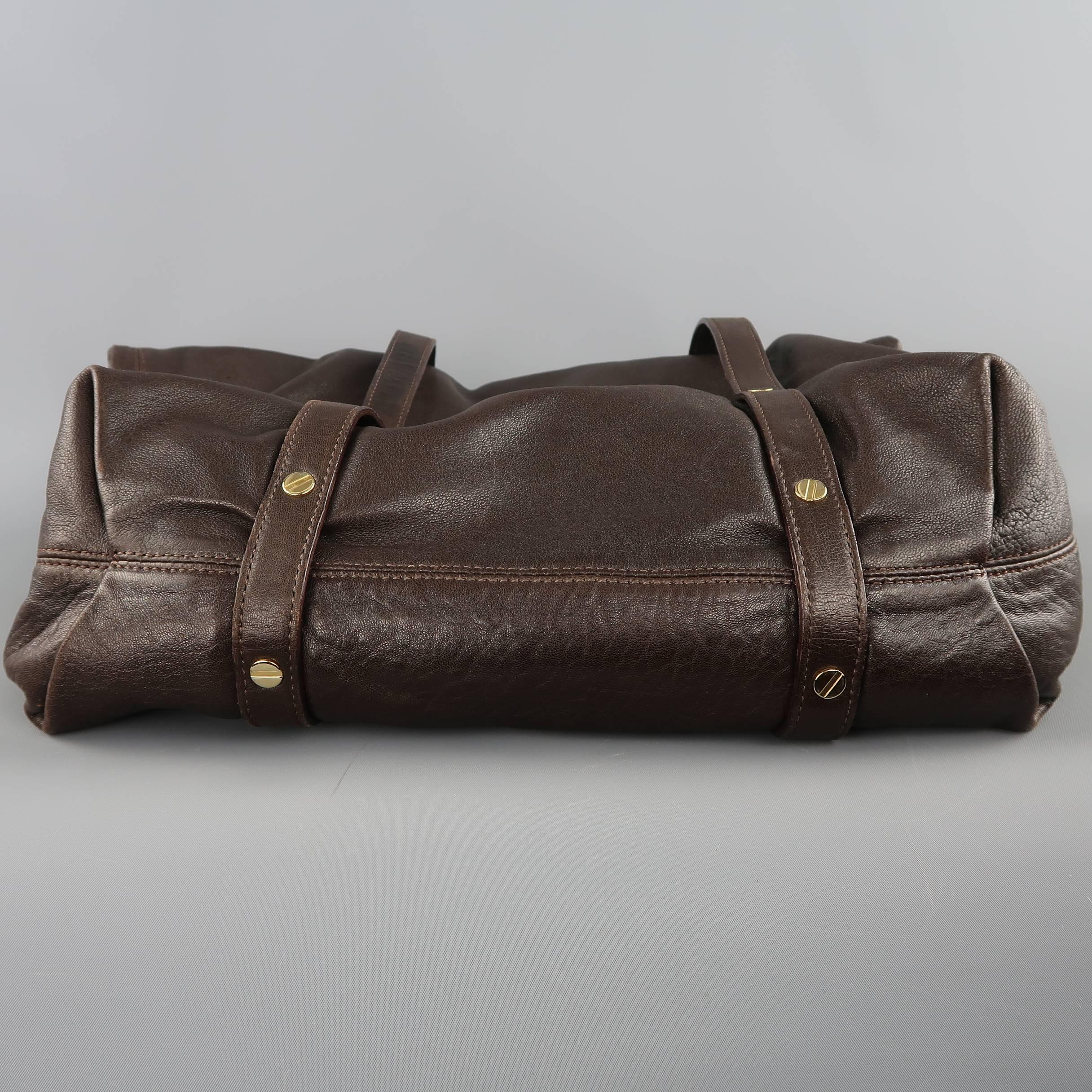 Lanvin Brown Leather Gold Lock Tote Handbag 1