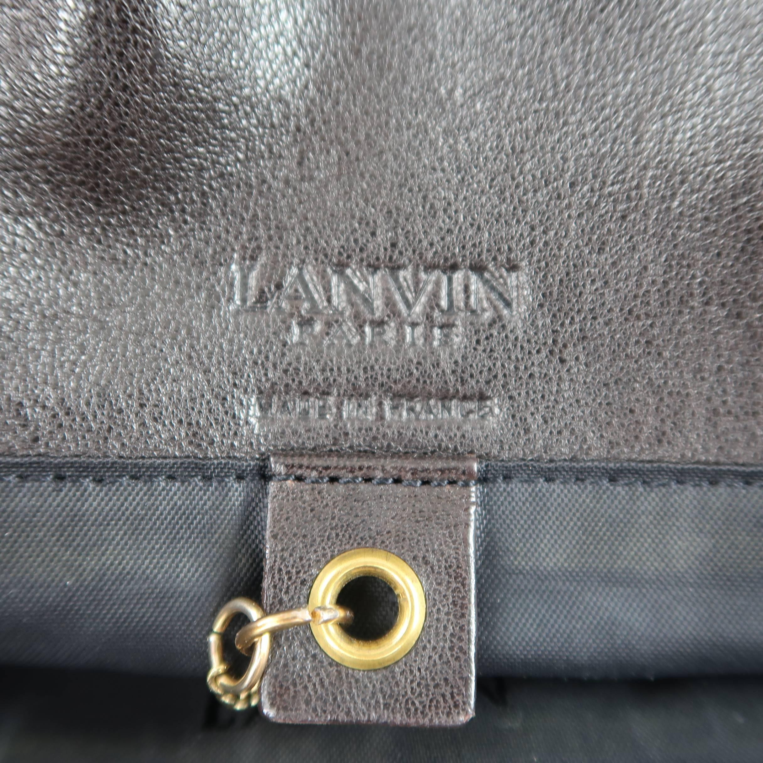 Lanvin Brown Leather Gold Lock Tote Handbag 3