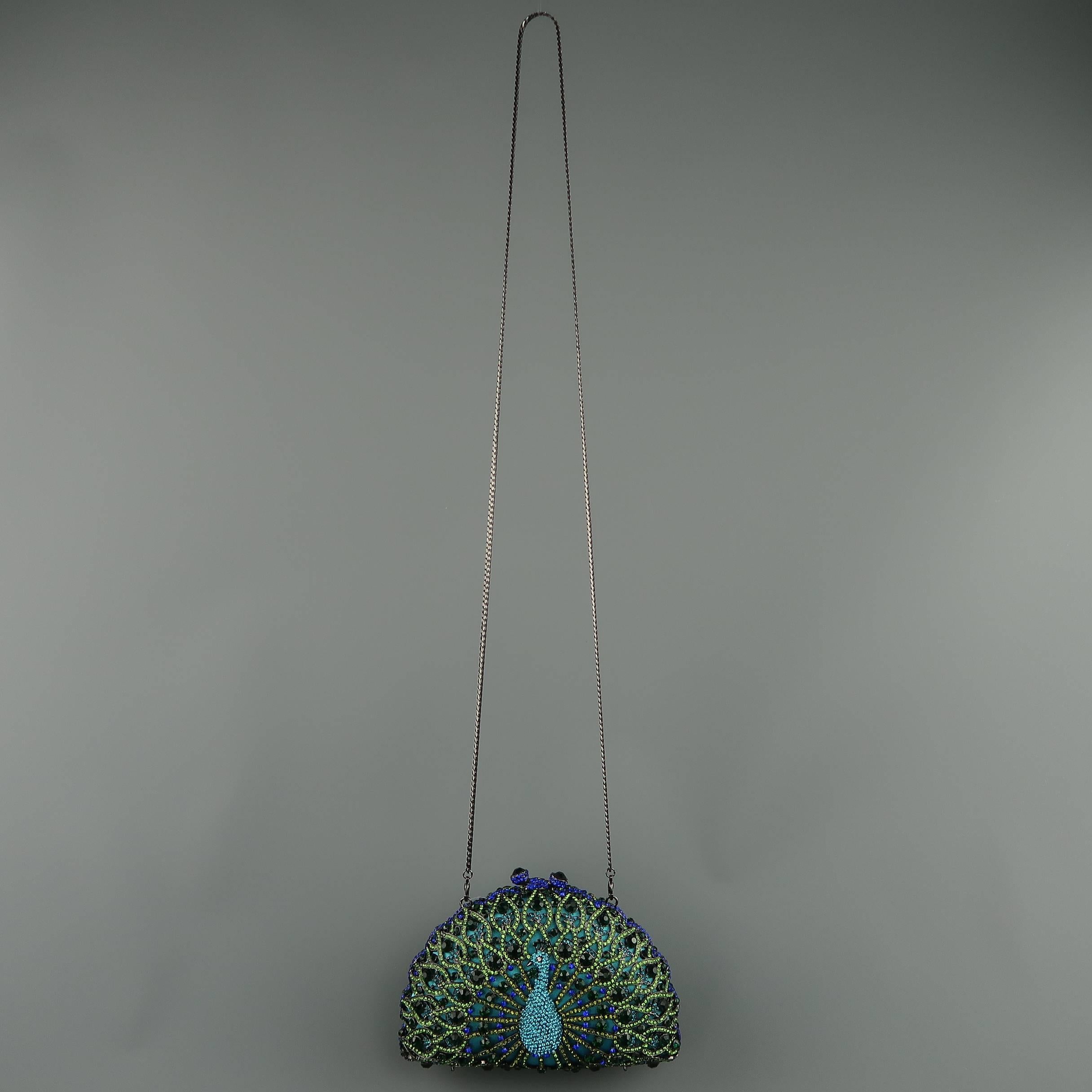 Women's or Men's LUXMOB Turquoise Rhinestone Peacock Evening Clutch Handbag
