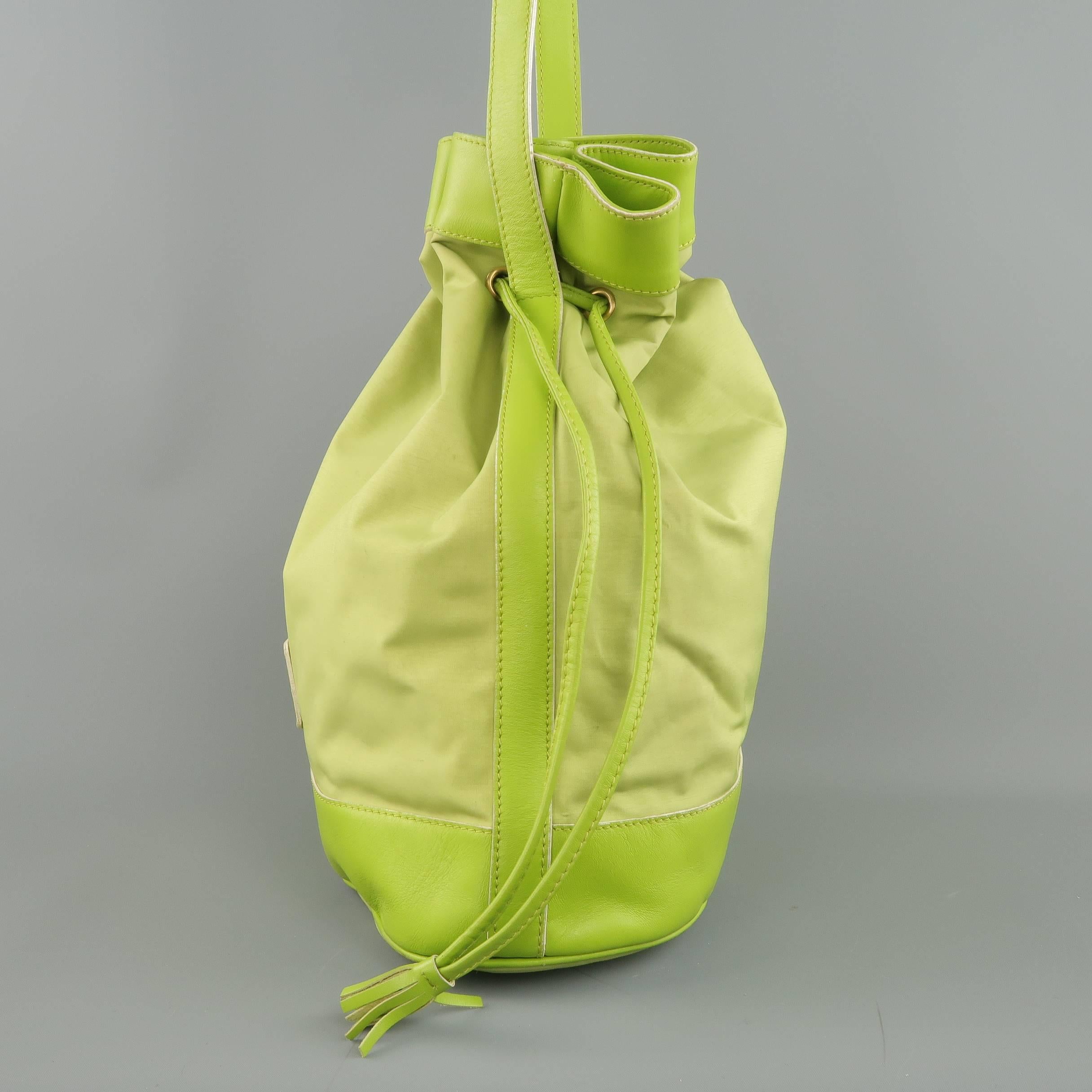 Vintage 1990s MOSCHINO Green Canvas Drawstring Bucket Handbag 4