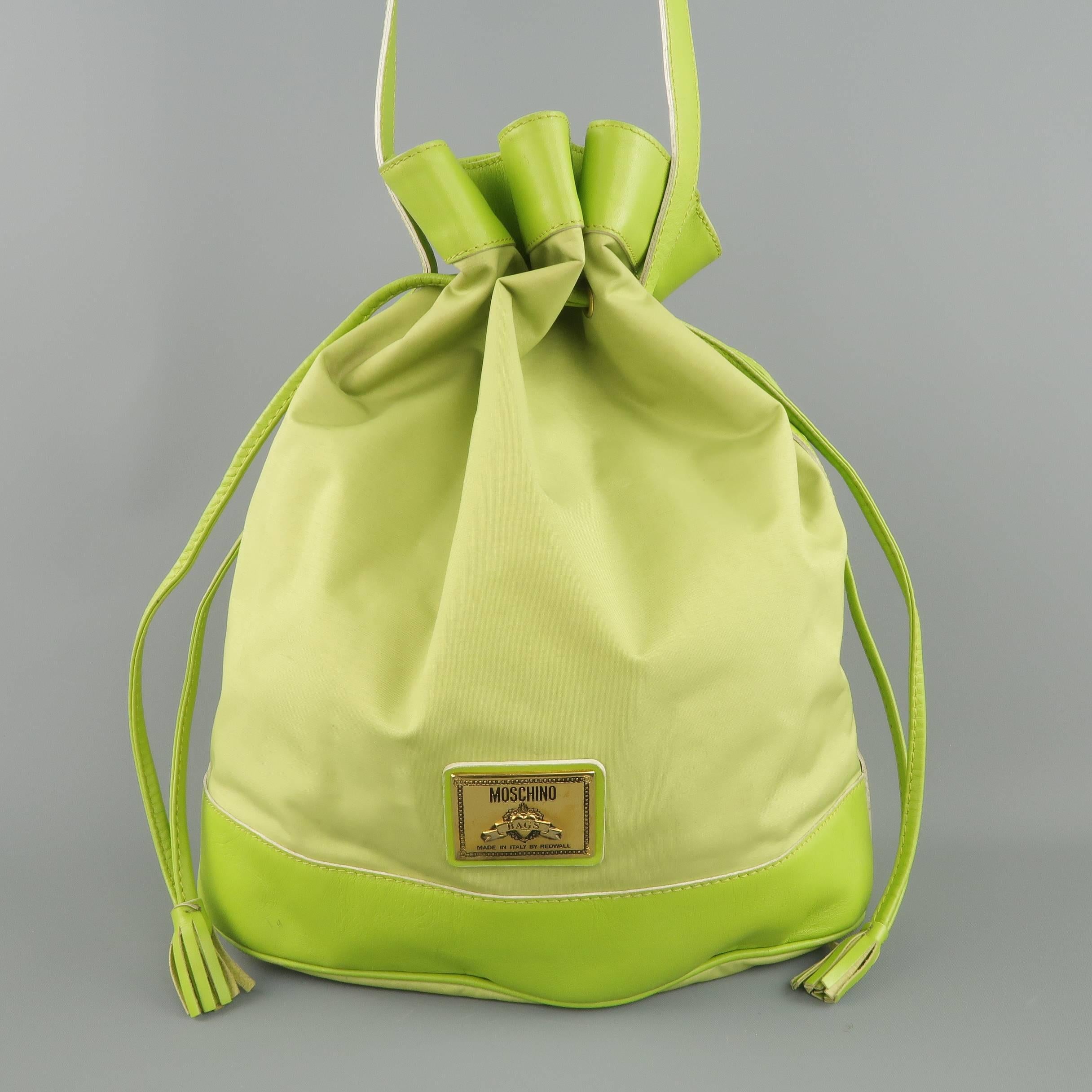 Women's Vintage 1990s MOSCHINO Green Canvas Drawstring Bucket Handbag