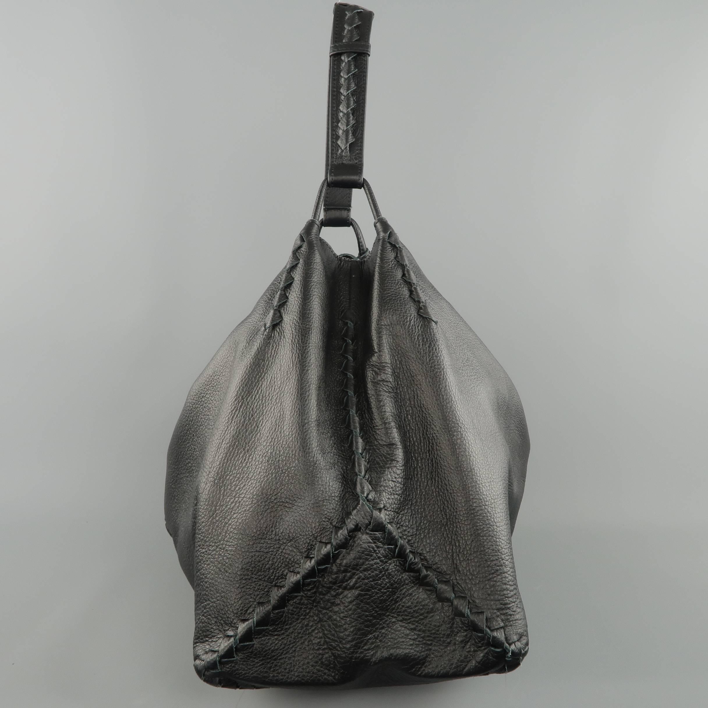 BOTTEGA VENETA Handbag Black Deer Skin Leather Intrecciato Hobo Bag Retail $2050 1