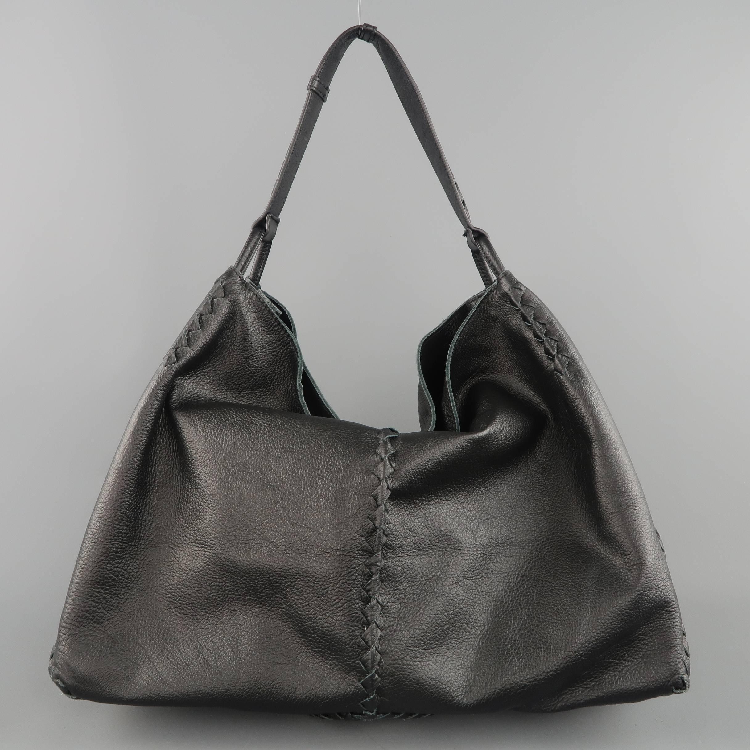 Women's BOTTEGA VENETA Handbag Black Deer Skin Leather Intrecciato Hobo Bag Retail $2050