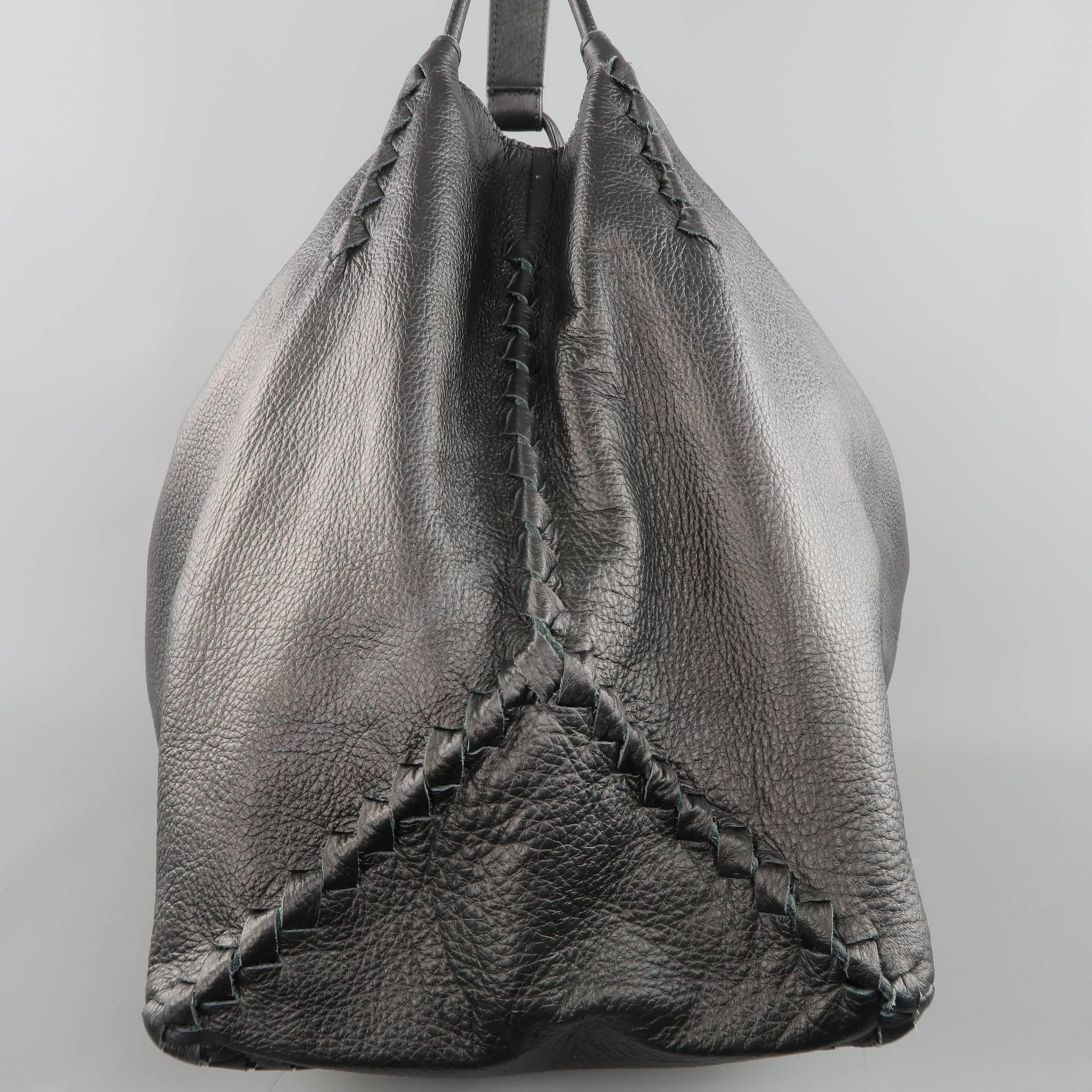 BOTTEGA VENETA Handbag Black Deer Skin Leather Intrecciato Hobo Bag Retail $2050 2