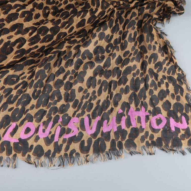 Louis Vuitton Stephen Sprouse Brown Cheetah Pink Graffiti Logo Scarf