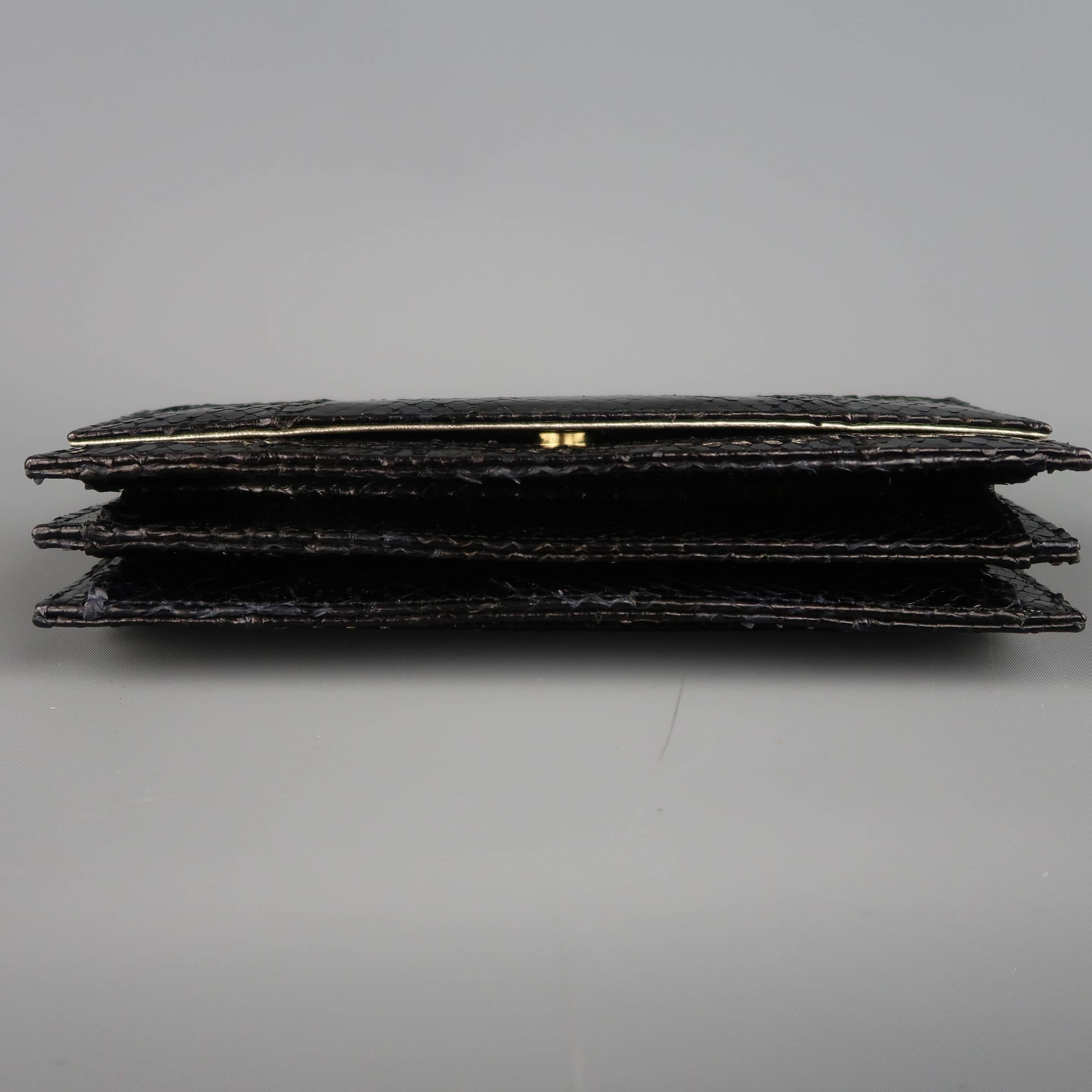 Women's Leu Locati Vintage Black Snake Skin Leather Gold Metal Evening Handbag