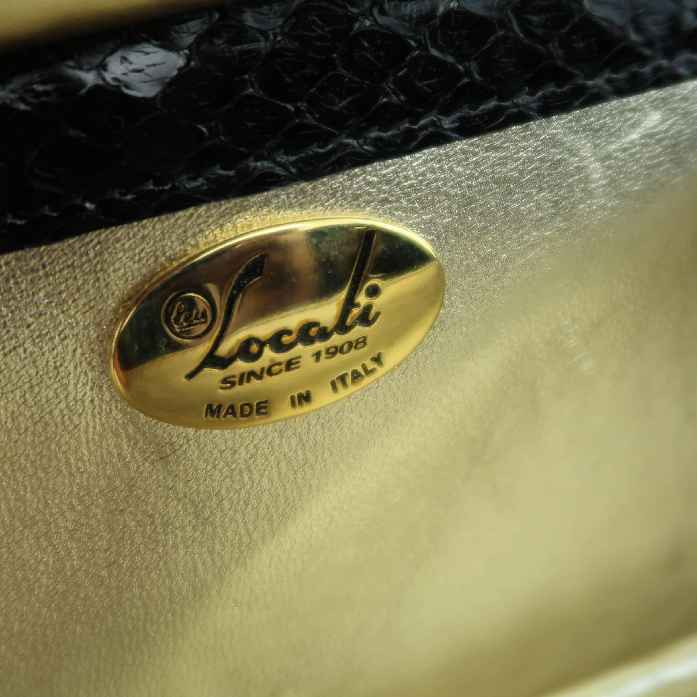 Leu Locati Vintage Black Snake Skin Leather Gold Metal Evening Handbag 3