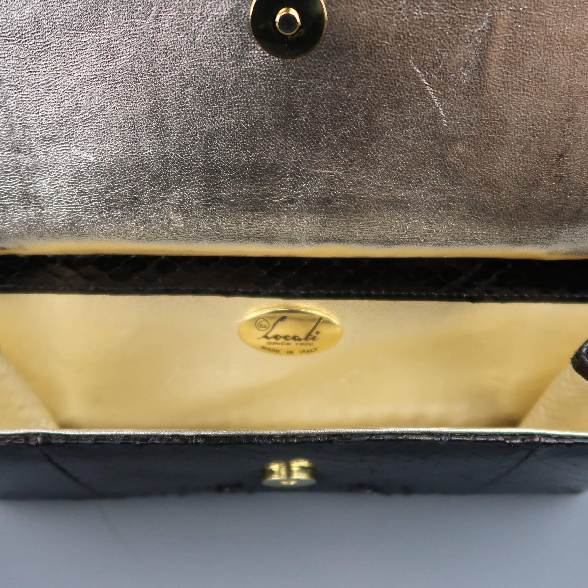 Leu Locati Vintage Black Snake Skin Leather Gold Metal Evening Handbag 2