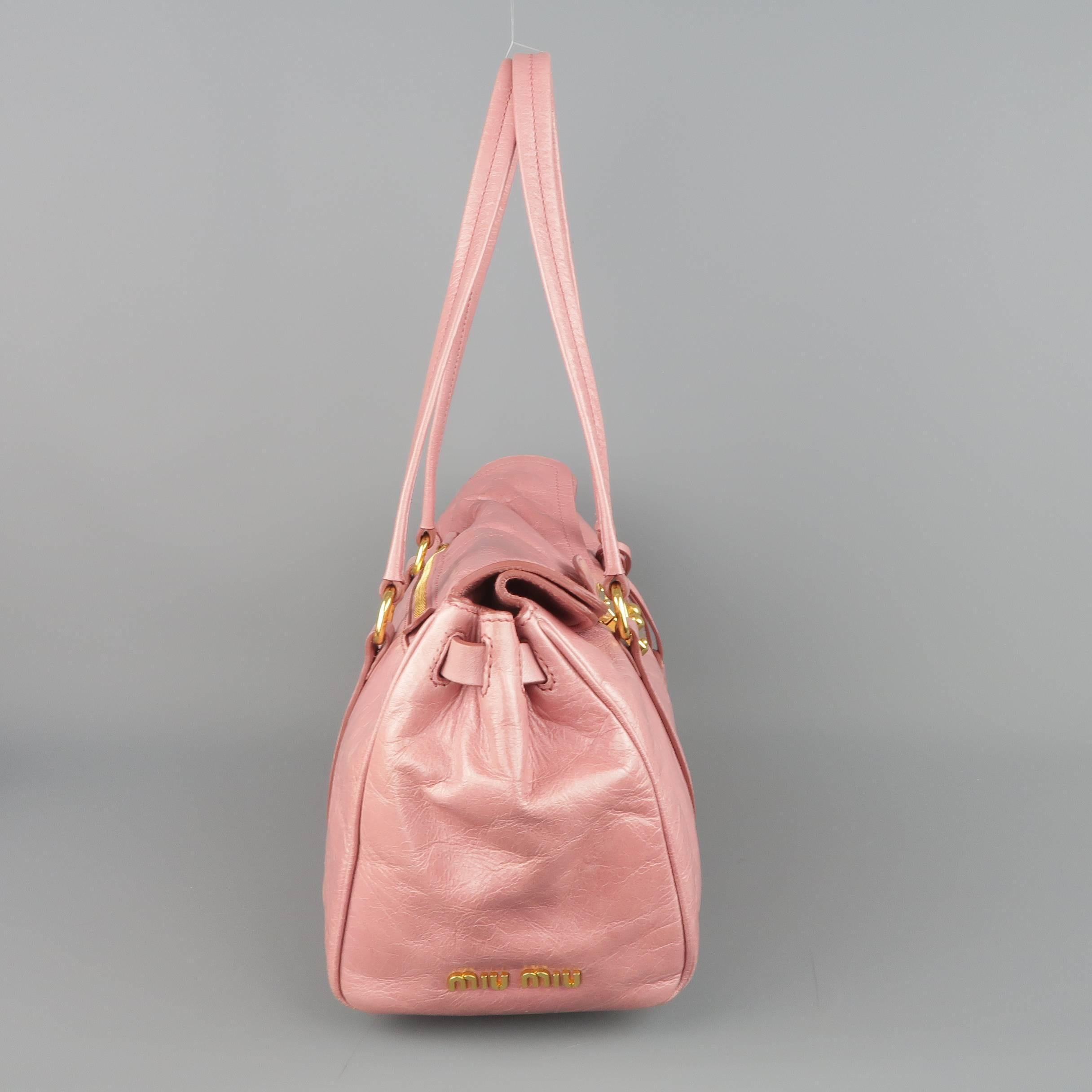 MIU MIU Pink Textured Leather Gold Lock Shoulder Handbag In Excellent Condition In San Francisco, CA