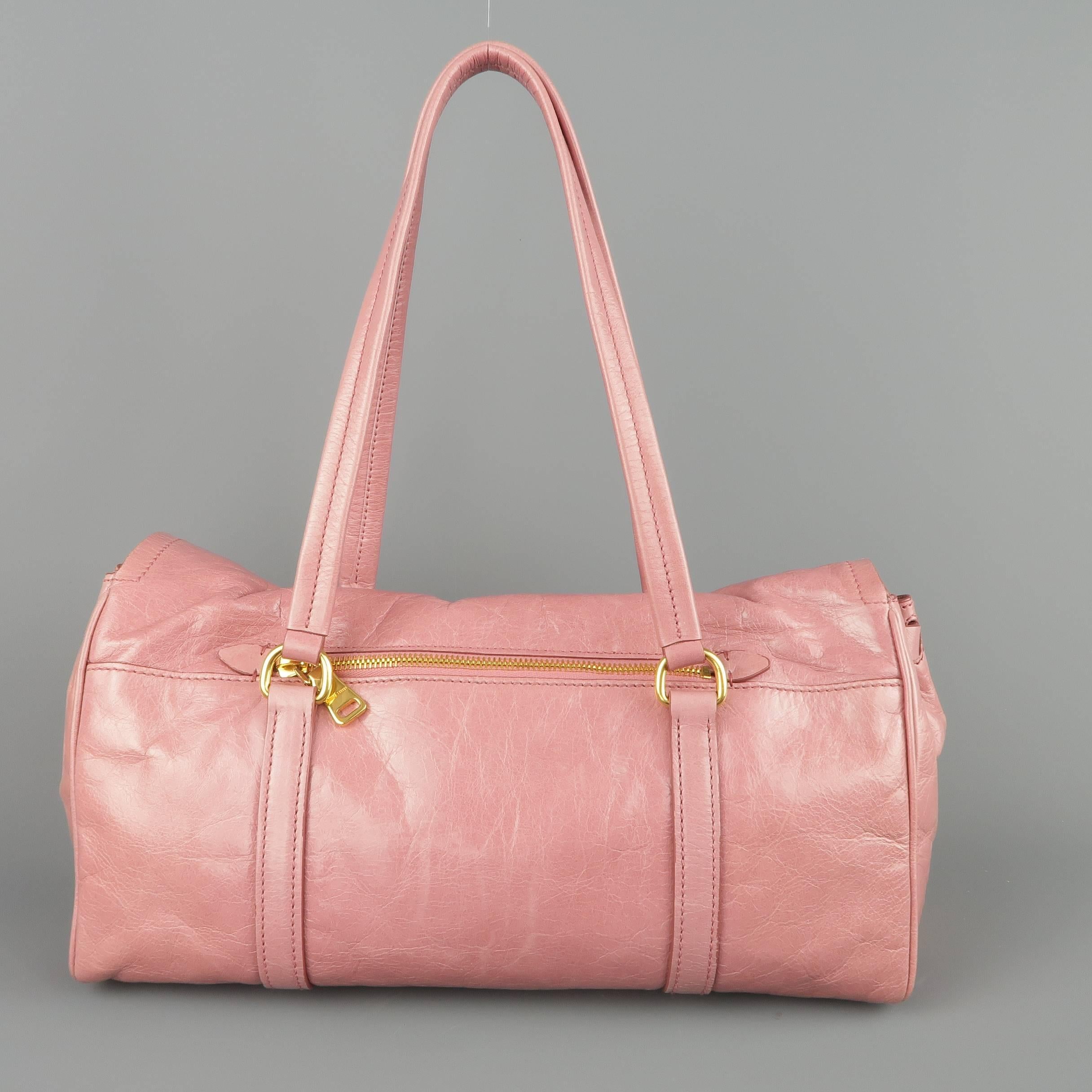 Women's MIU MIU Pink Textured Leather Gold Lock Shoulder Handbag