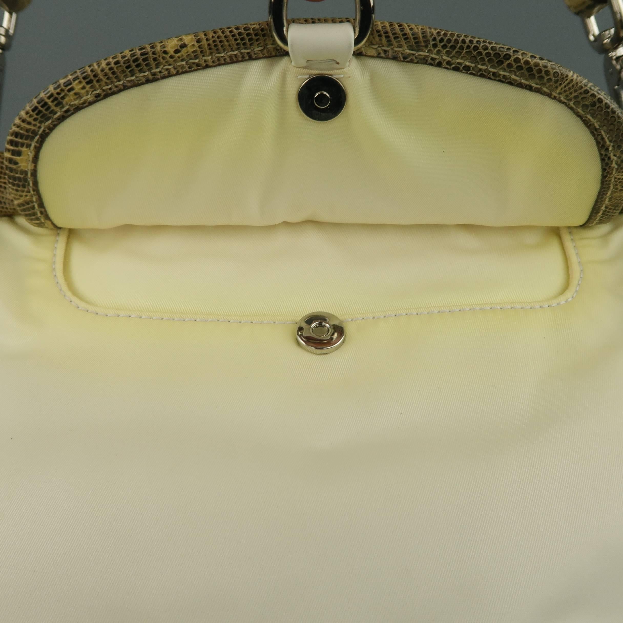 PRADA Cream Nylon & Lizard Leather Grommet Buckle Handbag 2